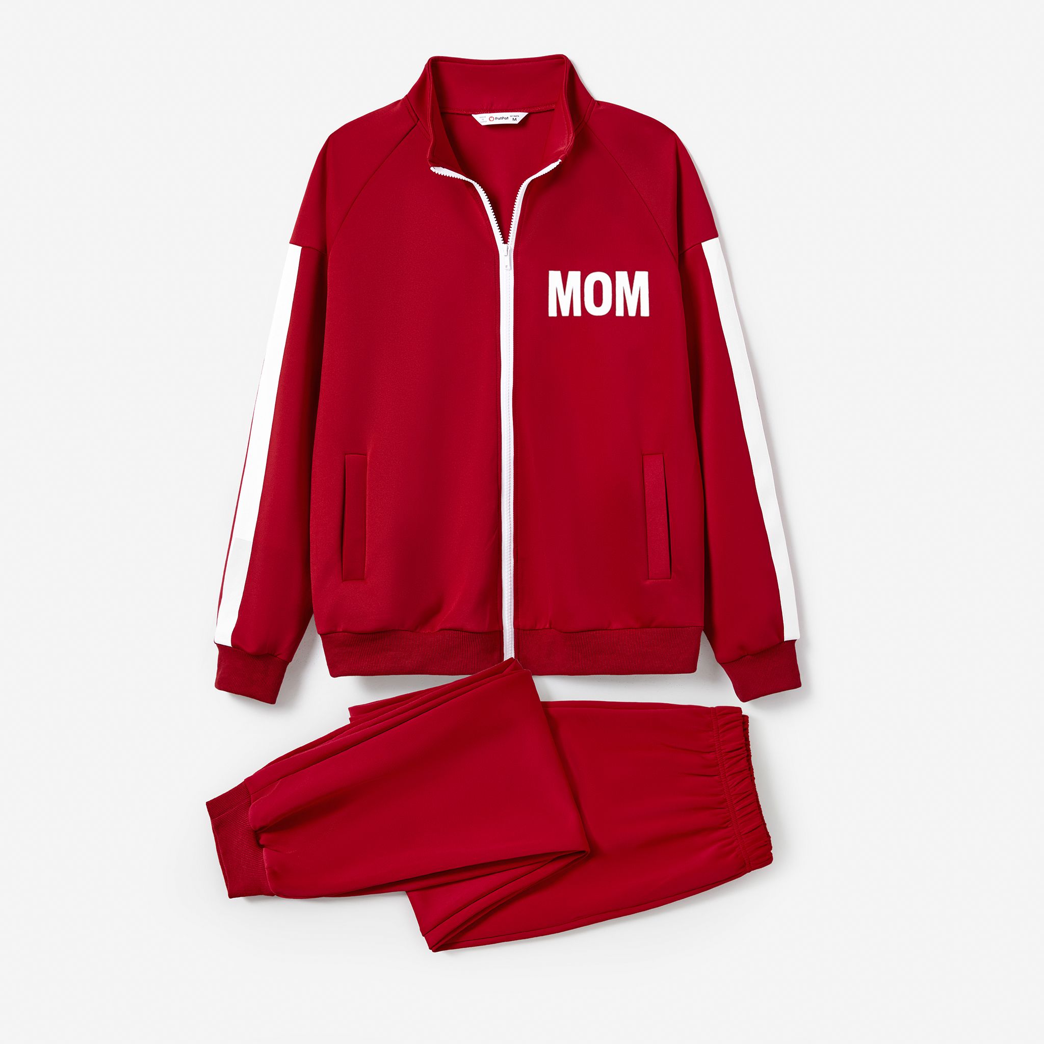 

Family Matching Wine Red Zipper Coat Tops and Pants Tracksuits Sets