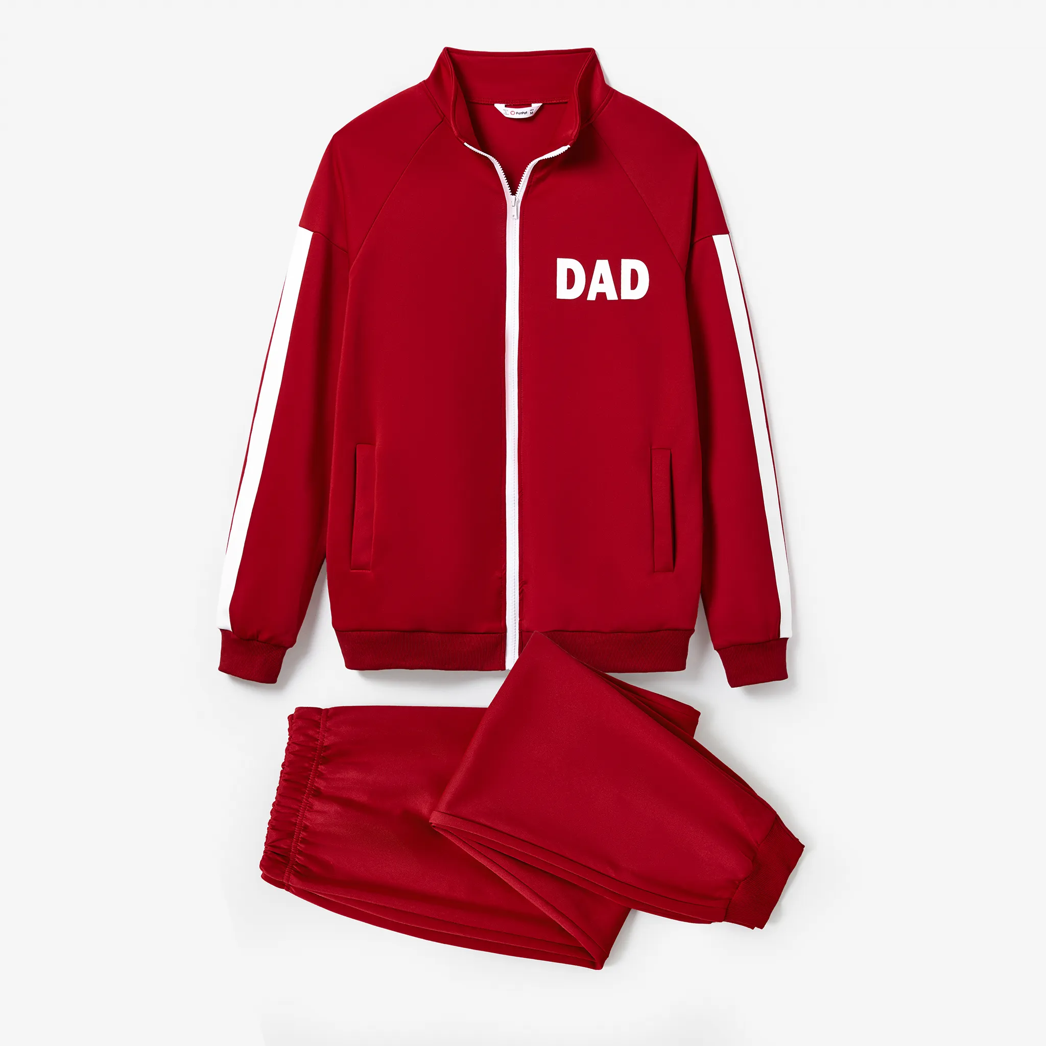 Family Matching Wine Red Zipper Coat Tops And Pants Tracksuits Sets