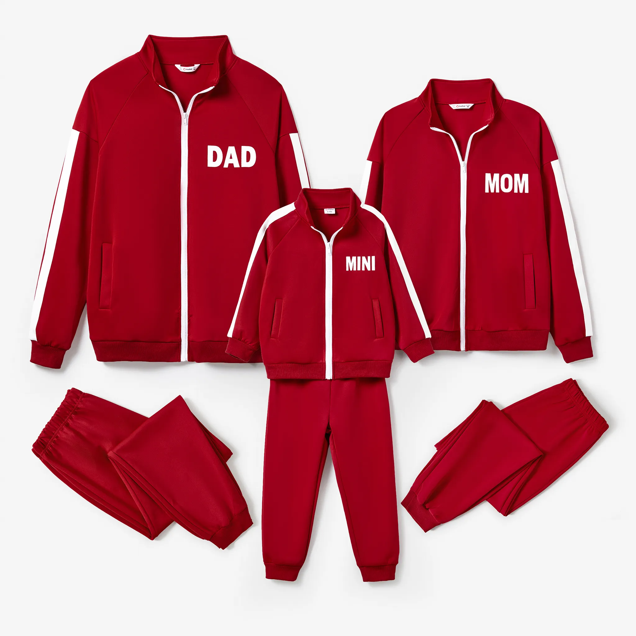 Family Matching Wine Red Zipper Coat Tops And Pants Tracksuits Sets