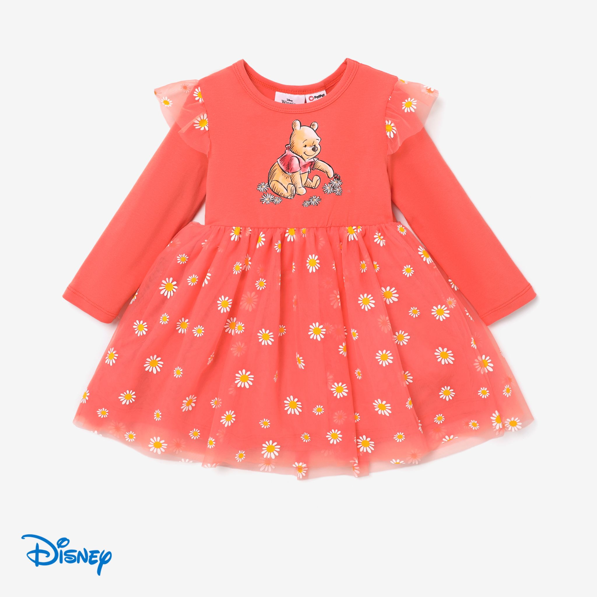 Disney Winnie The Pooh Toddler Girl Daisy Print Mesh Dress