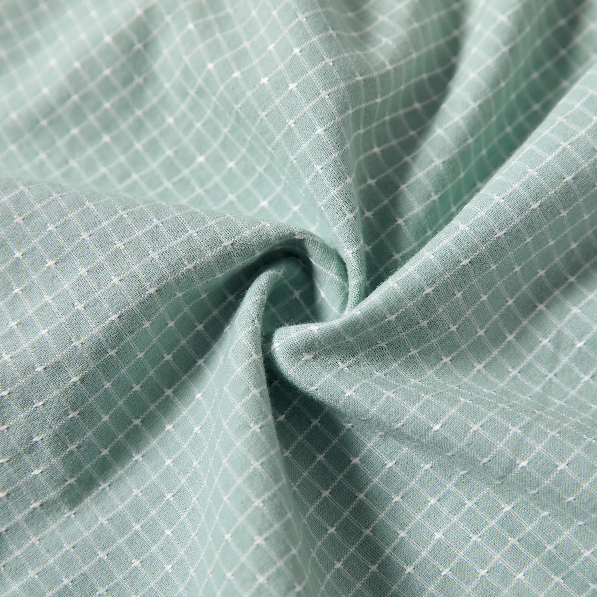 Mommy and Me Cotton Puff Sleeve Flutter Trim Elastic Neck Shirred Flowy Tiered Tiny Plaid Dresses Aqua image 6