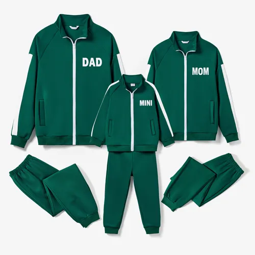Casual Família Combinando Dark Green Zipper Track Suits