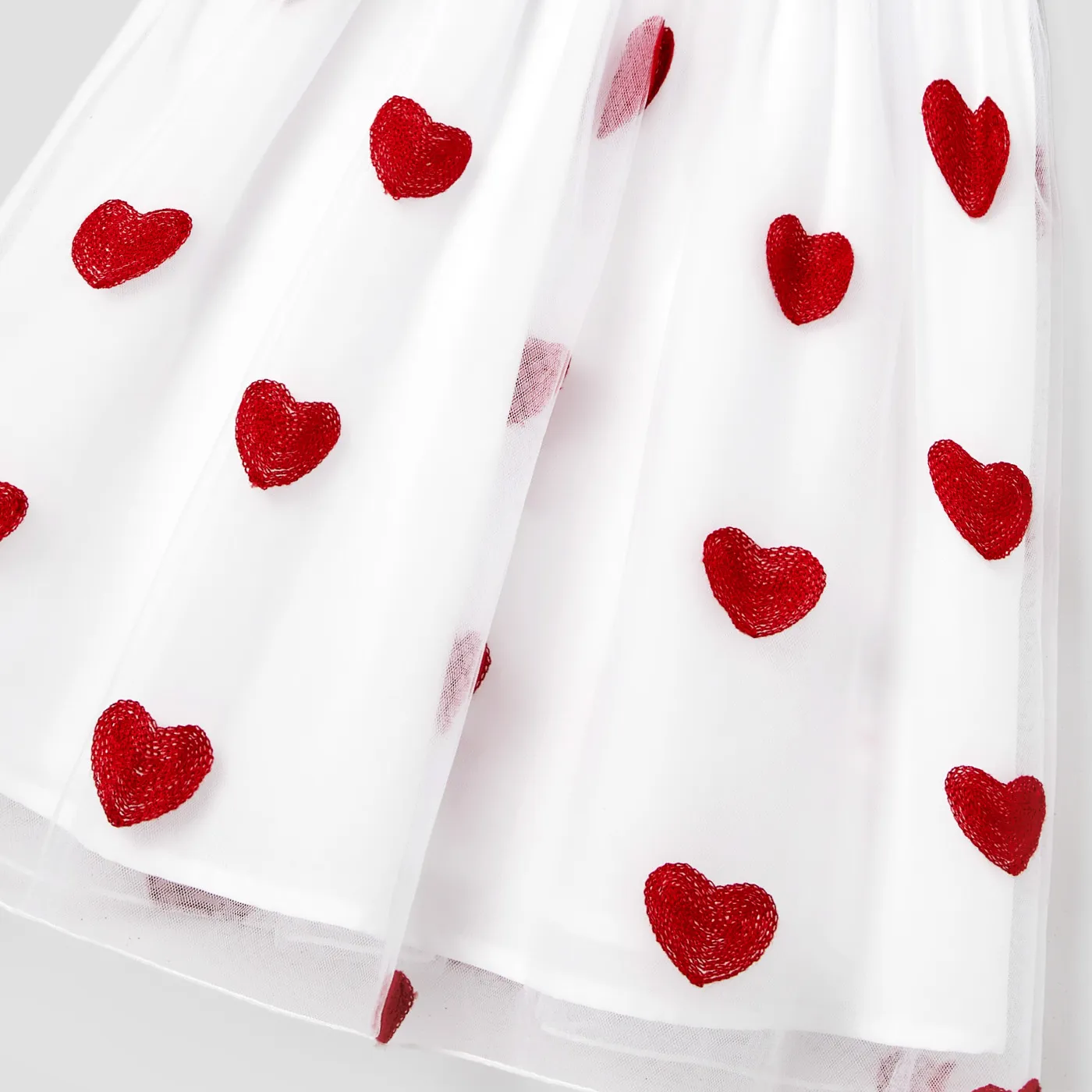 Mommy and Me Matching Heart Embroidered Mesh Splicing Denim Blue Sleeveless Dresses    image 4
