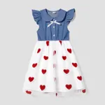 Mommy and Me Matching Heart Embroidered Mesh Splicing Denim Blue Sleeveless Dresses    image 5