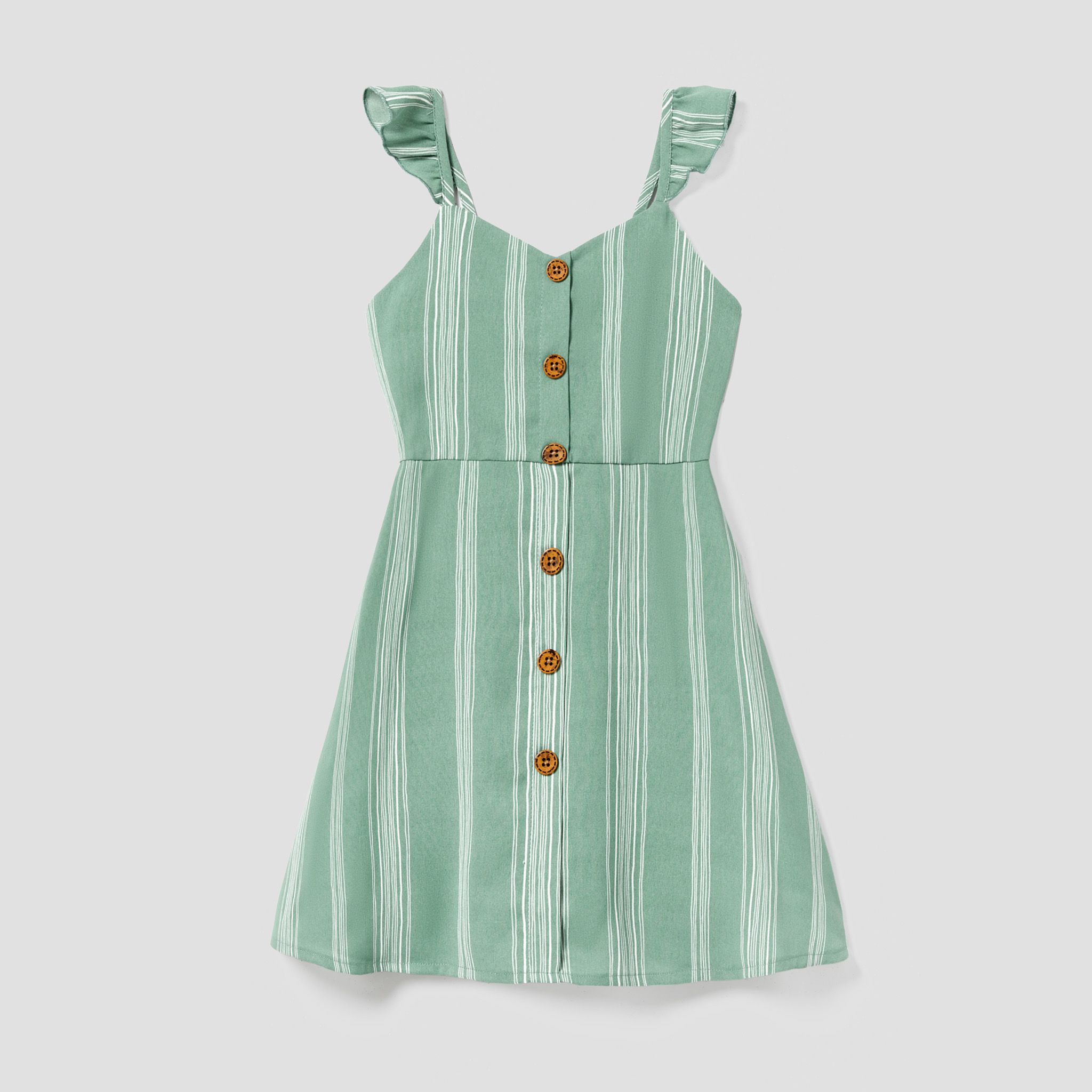 Family Matching Colorblock T-shirt And Tie Front V-Neck Stripe Button-Front Spaghetti Strap Dress