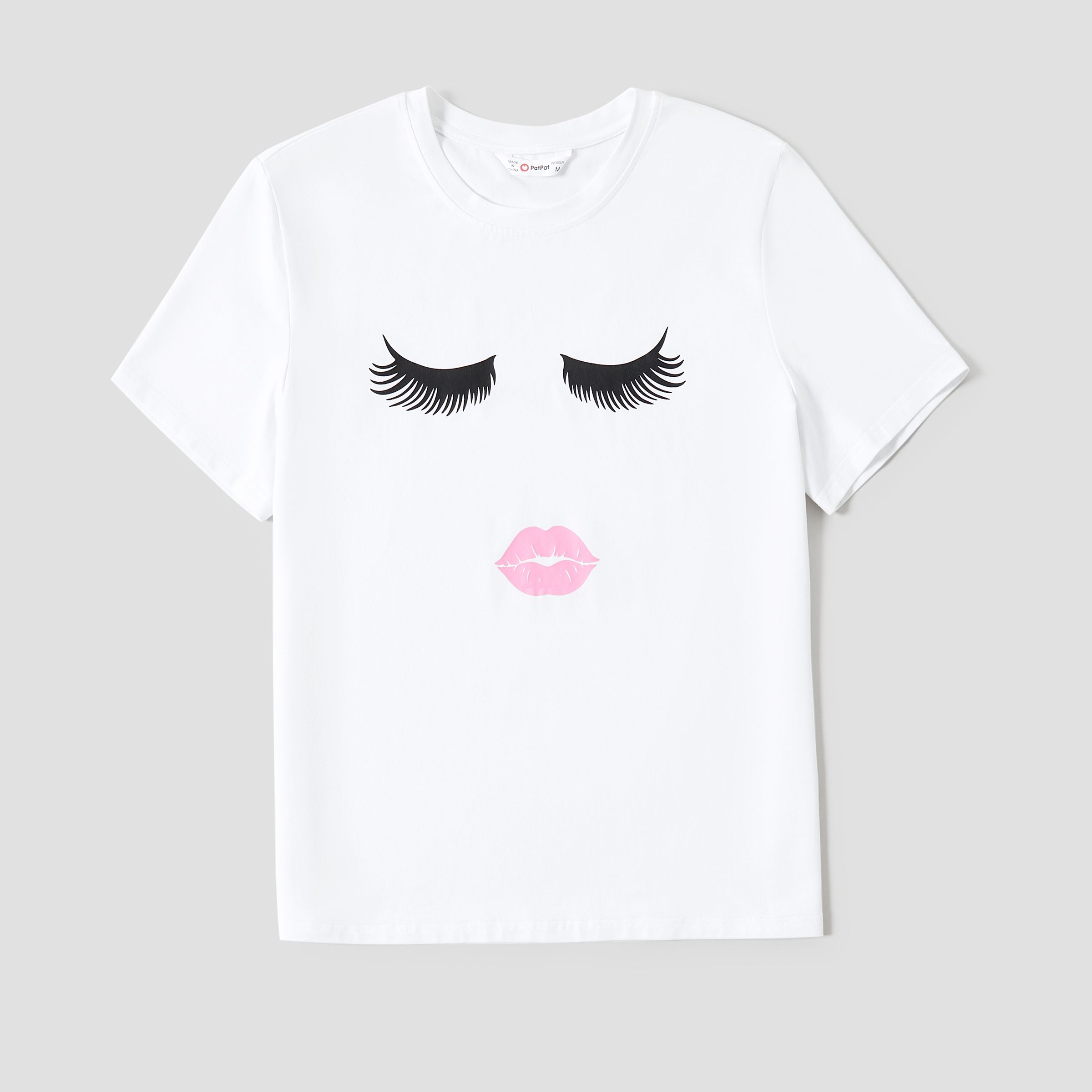 Mommy And Me Lip And Eyelash Print White Cotton T-shirt