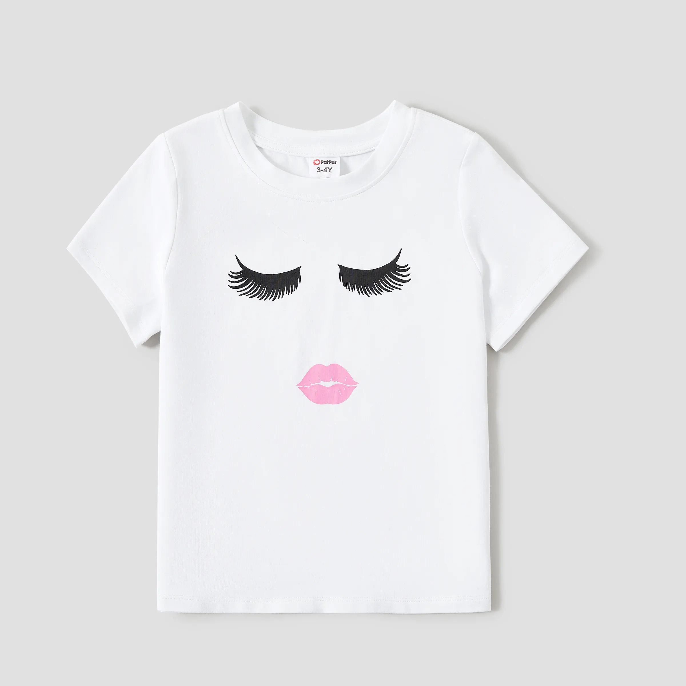Mommy And Me Lip And Eyelash Print White Cotton T-shirt