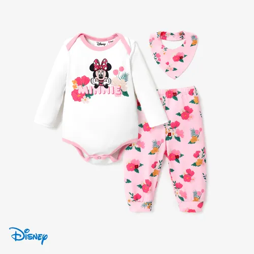 Disney Mickey and Friends Baby Girl 3pcs  Long-sleeve Top/Floral Pants/Bibs Set