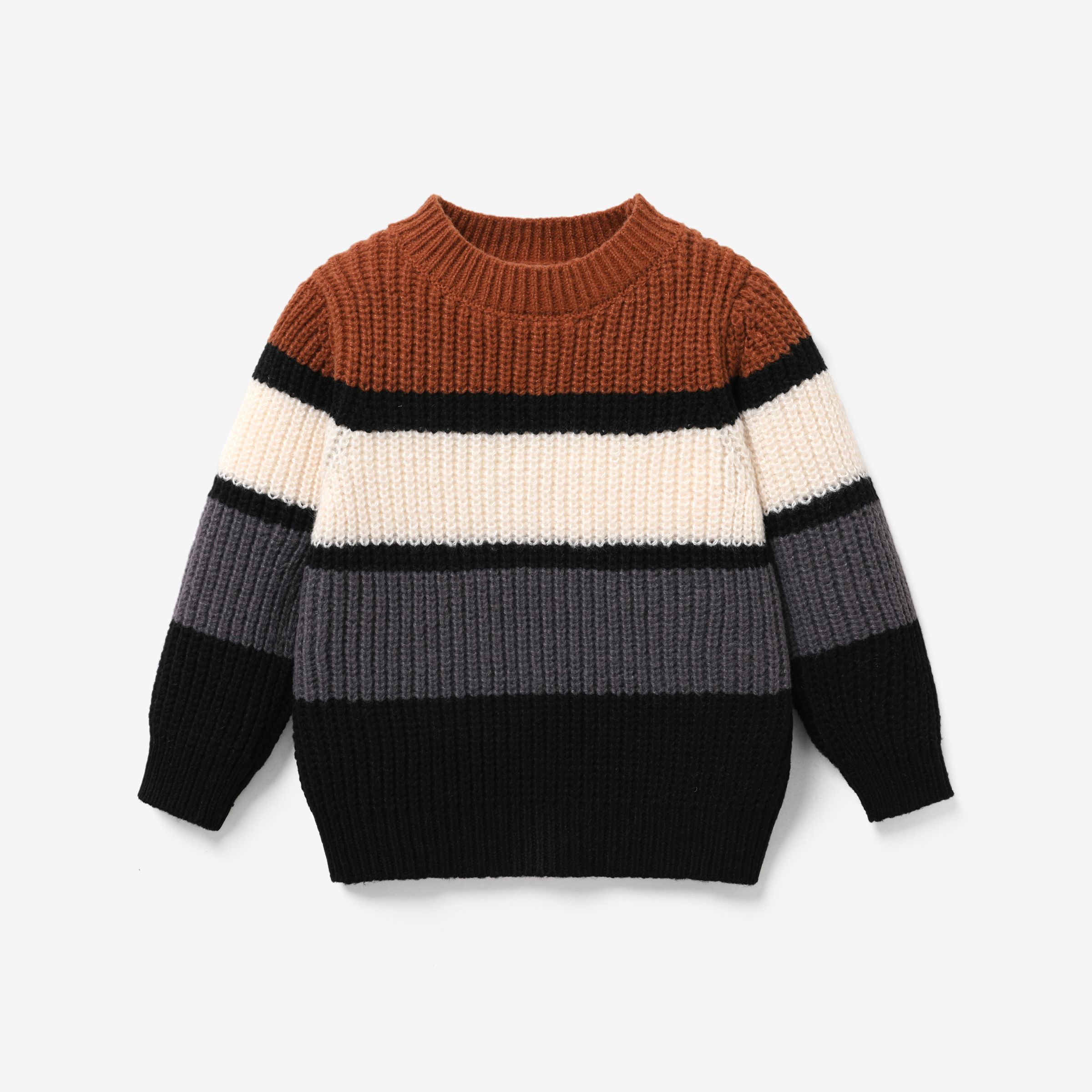 Toddler Boys' Striped Colorblock Sweater With Round Neckline, Casual Style, Hand Wash, Flat Dry.
