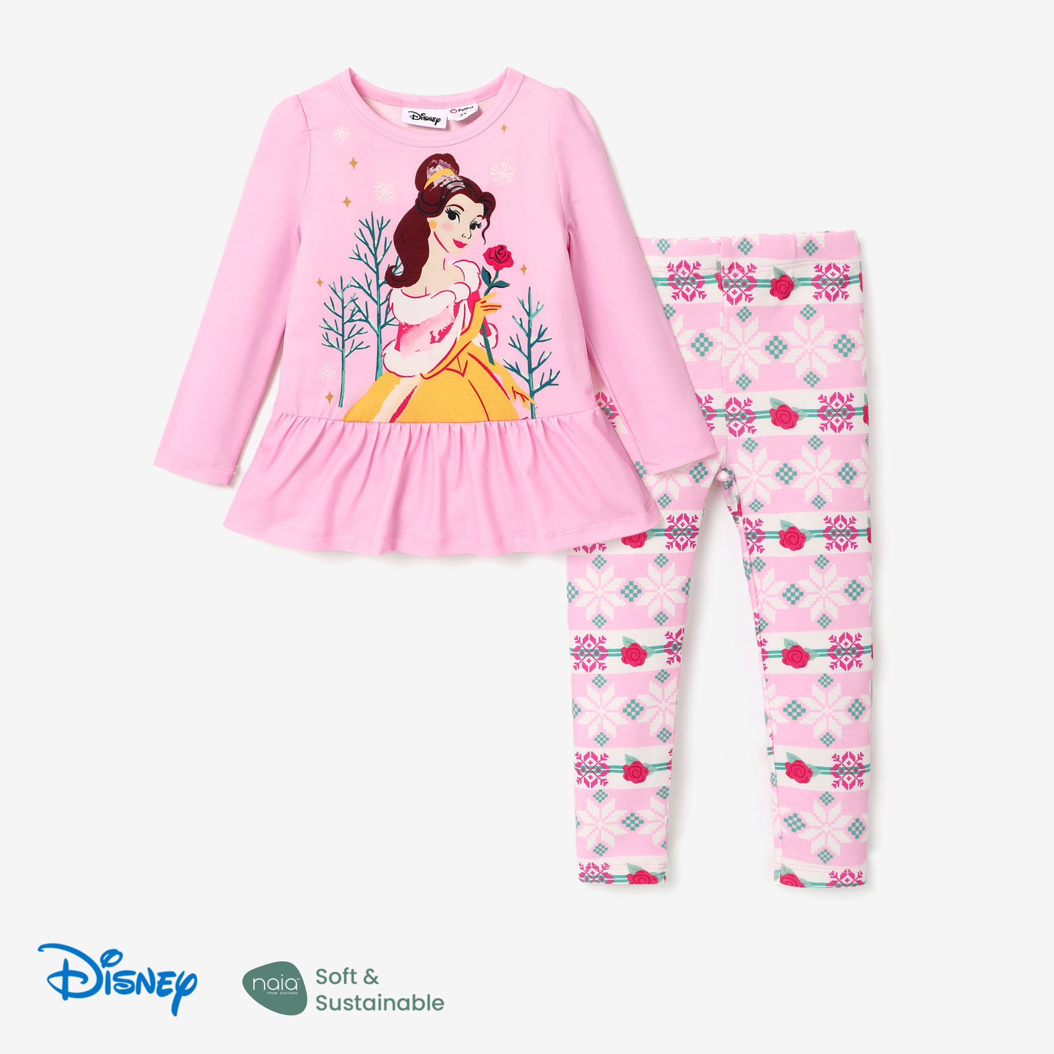 Disney Princess Toddler Girl 2pcs Naiaâ¢ Character Print Peplum Long-sleeve Tee And Snow Flakes Pants Set