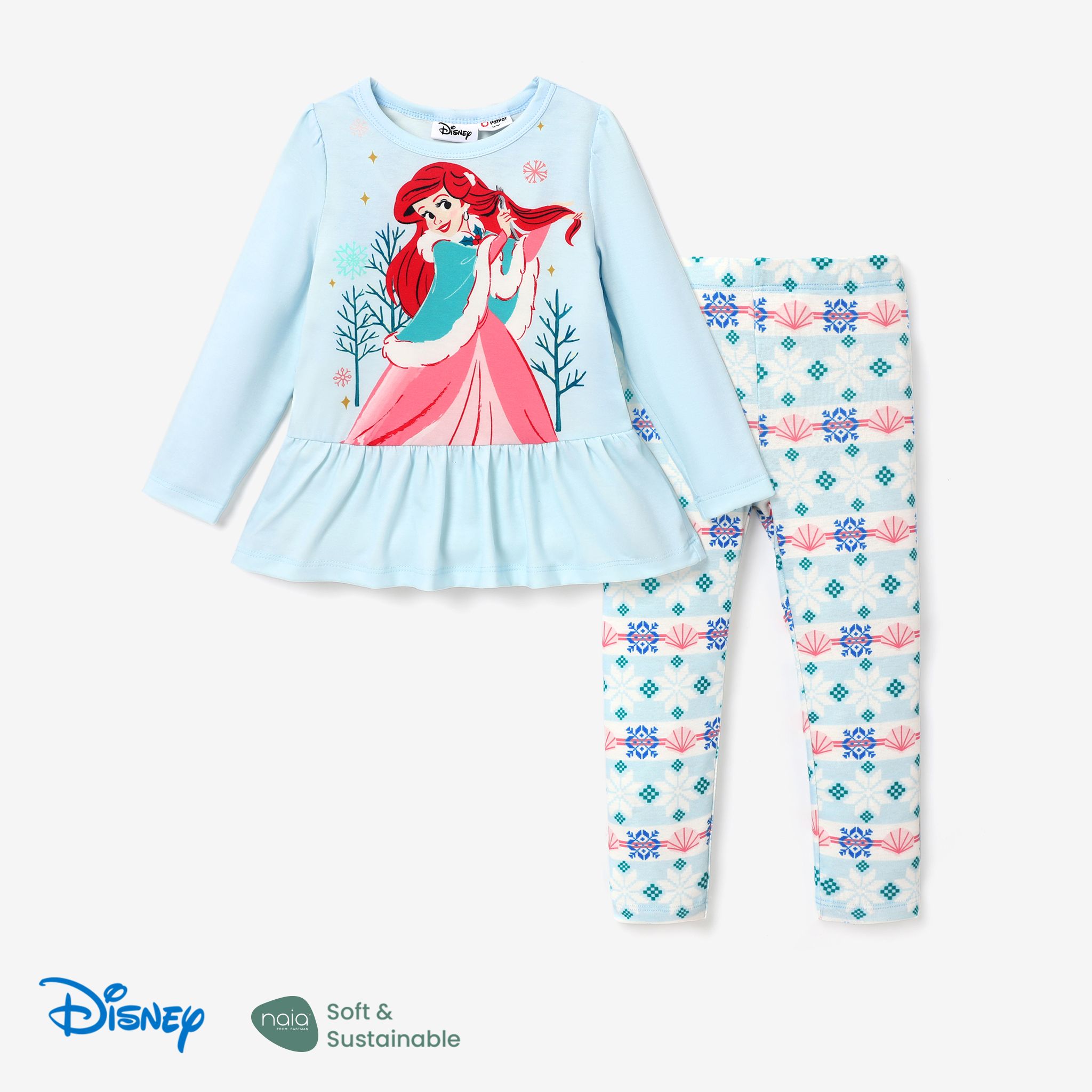 Disney Princess Toddler Girl 2pcs Naiaâ¢ Character Print Peplum Long-sleeve Tee And Snow Flakes Pants Set
