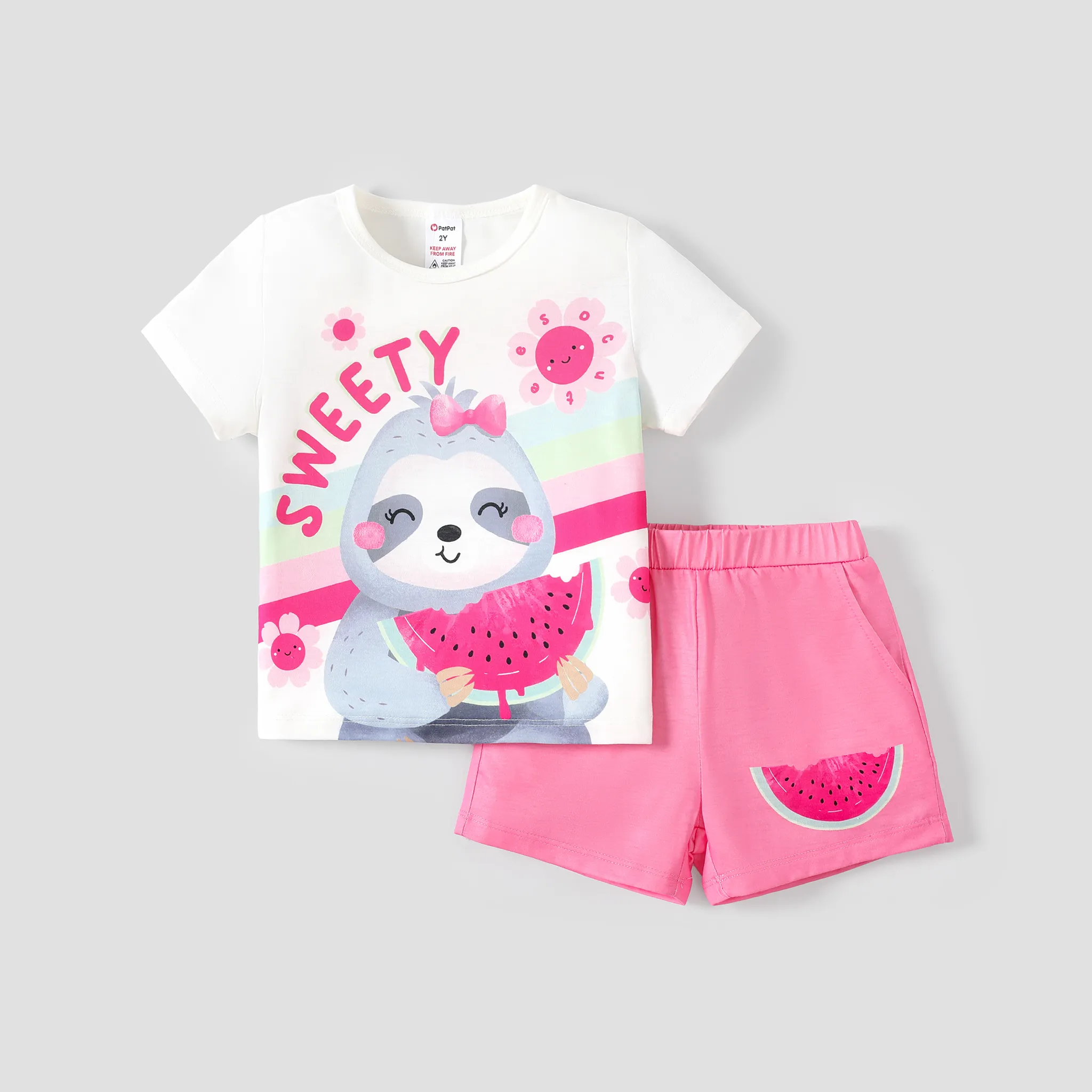 2pcs Toddler/Kid Girl Childlike Sloth Pattern Pajamas Set
