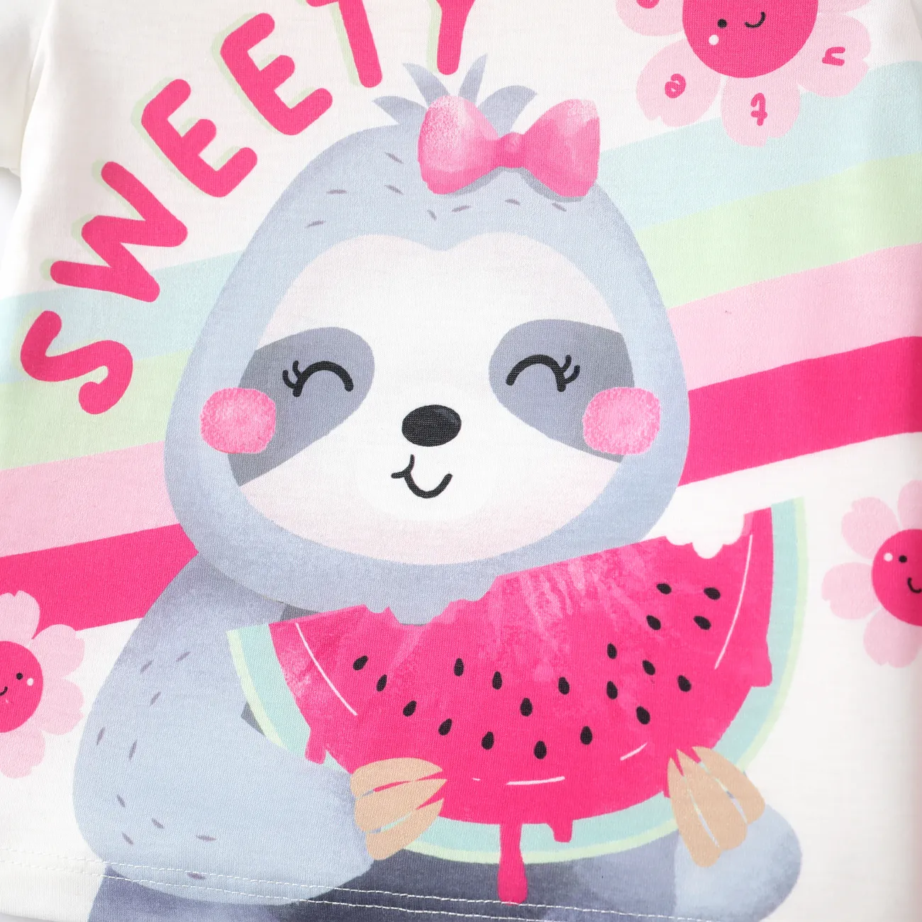 2件套幼兒/兒童女孩童趣樹懶圖案睡衣套裝 粉色 big image 1