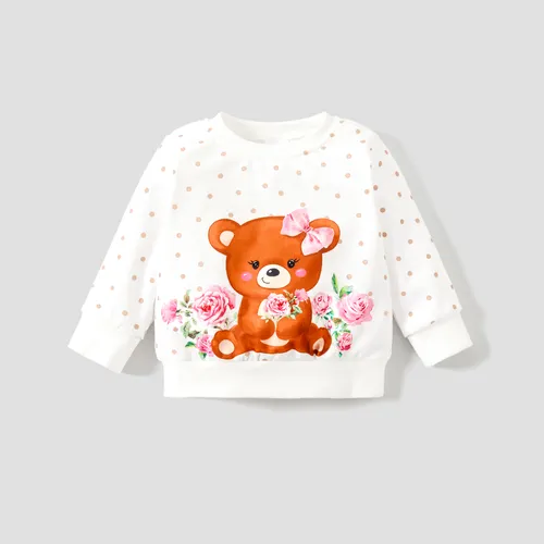 Bebê menina infantil urso animal padrão floral pullover
