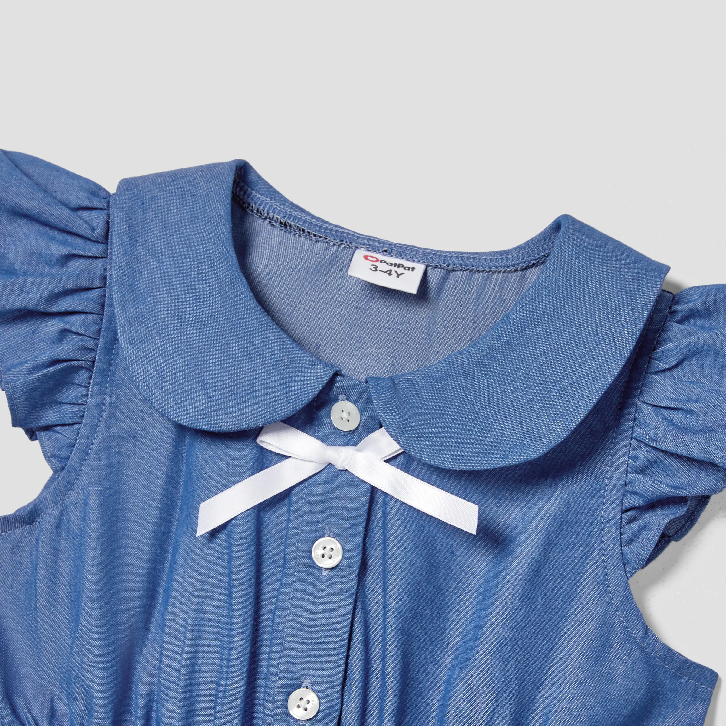 Mommy and Me Matching Heart Embroidered Mesh Splicing Denim Blue Sleeveless Dresses    image 6