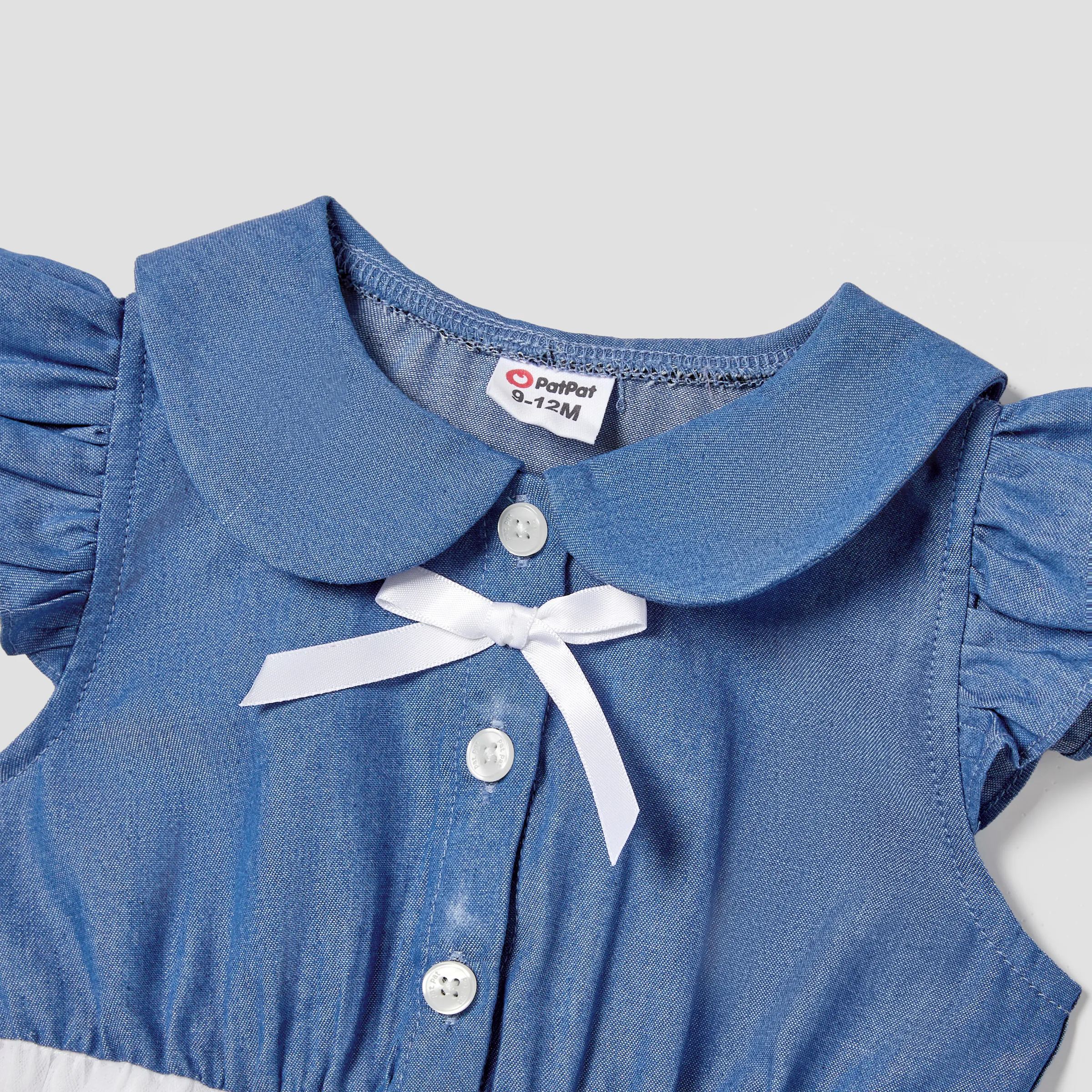 Mommy and Me Matching Heart Embroidered Mesh Splicing Denim Blue Sleeveless Dresses    image 3