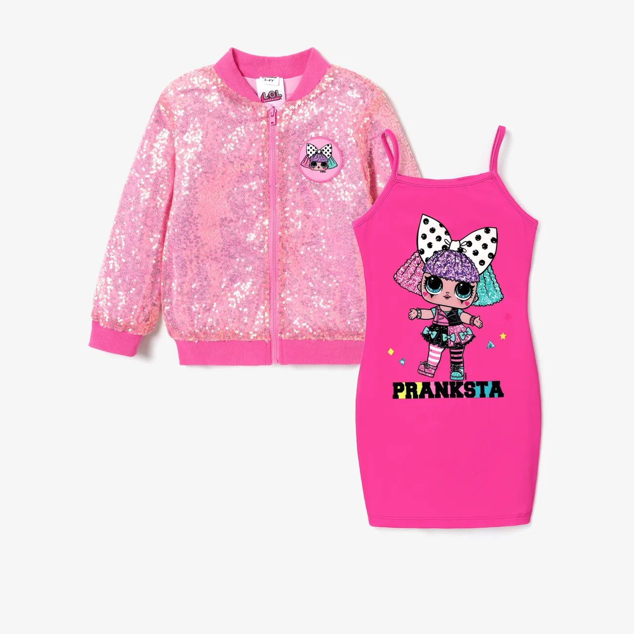 L.O.L. SURPRISE! Toddler /Kid Girl Graphic Print Short-sleeve Dress and Top Set  Pink big image 1