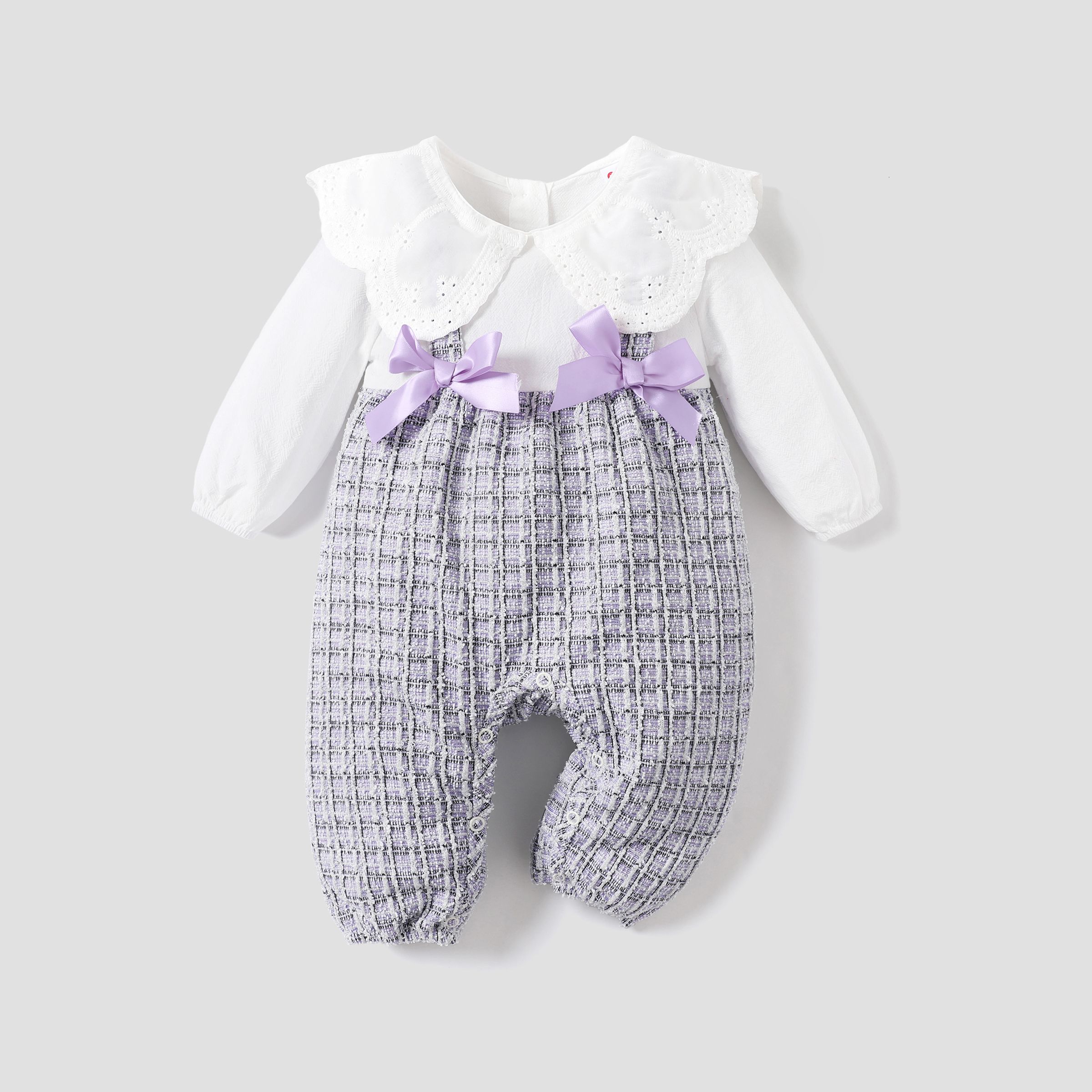 Bébé Fille Sweet Solid Dentelle Col Combinaison À Manches Longues