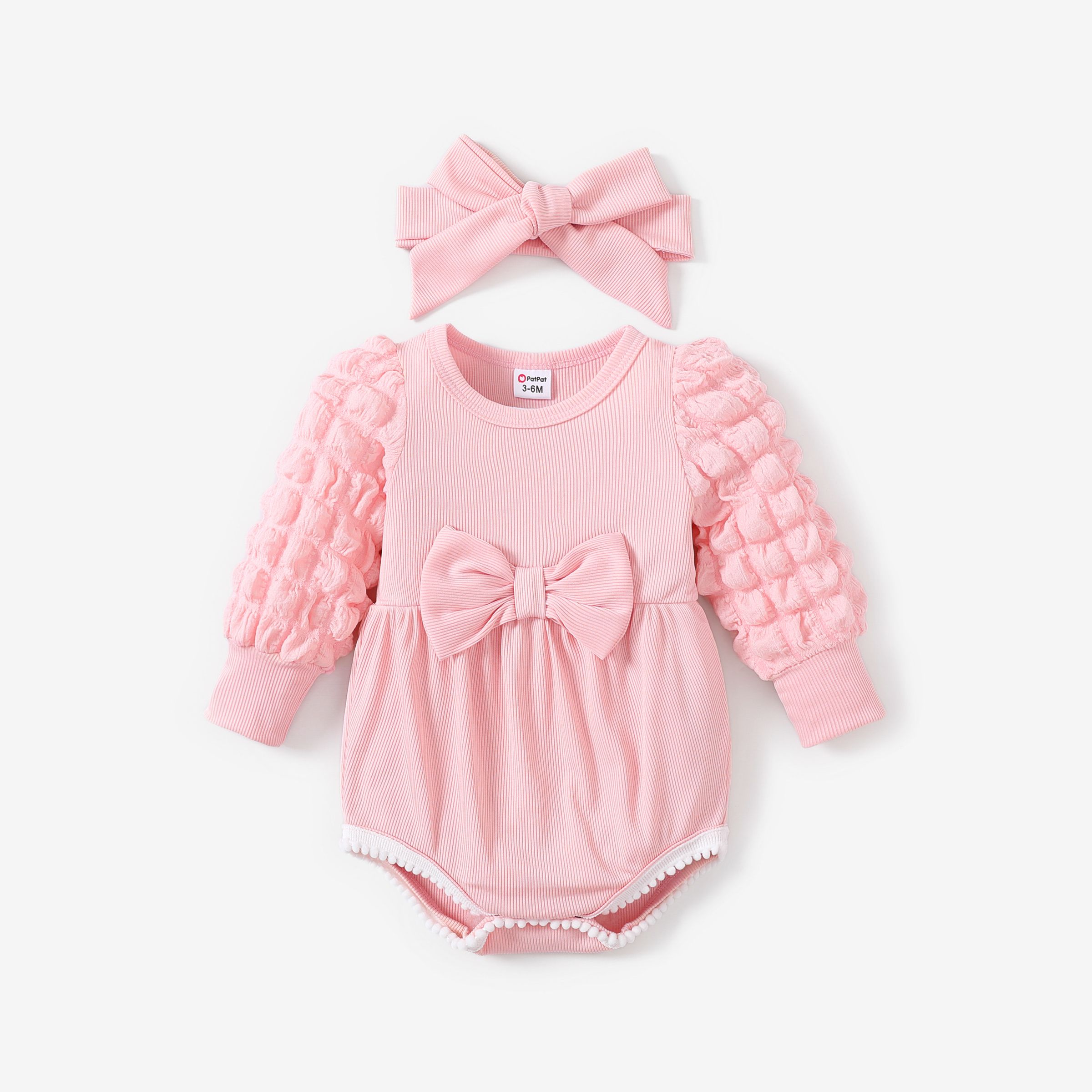 Bébé Fille Sweet Puff Sleeve Bow Barboteuse