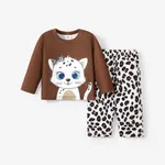 2pcs Baby/Toddler Girl Casual Cat Pattern Pajama Set Baby Brown
