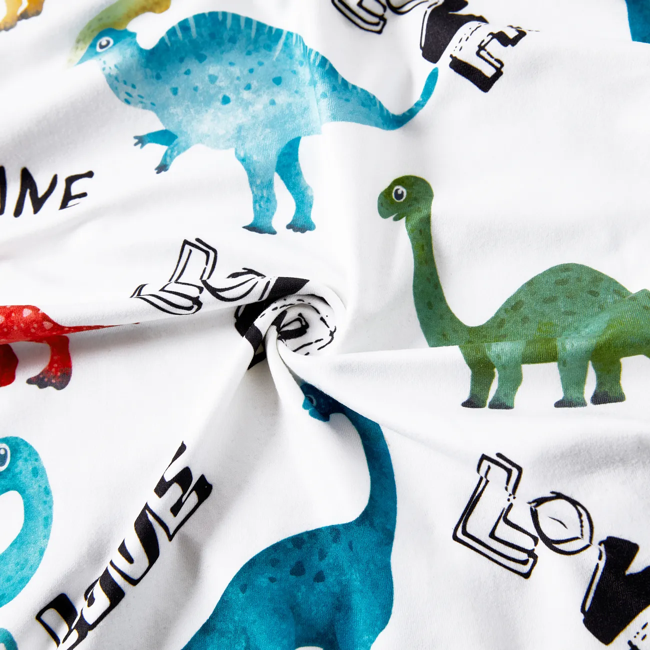 Family Matching Allover Dinosaur Print Drawstring Ruched Bodycon Dresses and Short-sleeve T-shirts Sets BlackandWhite big image 1