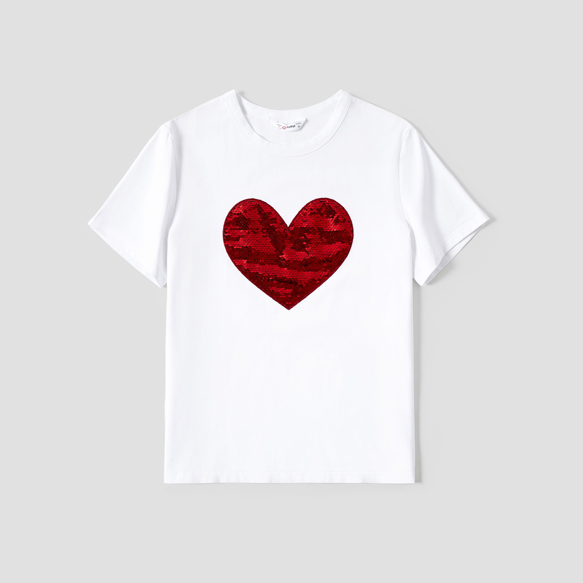 Valentine's Day Mommy And Me Heart Pattern Sparkling Reversible Sequin Embellished T-shirt Tops