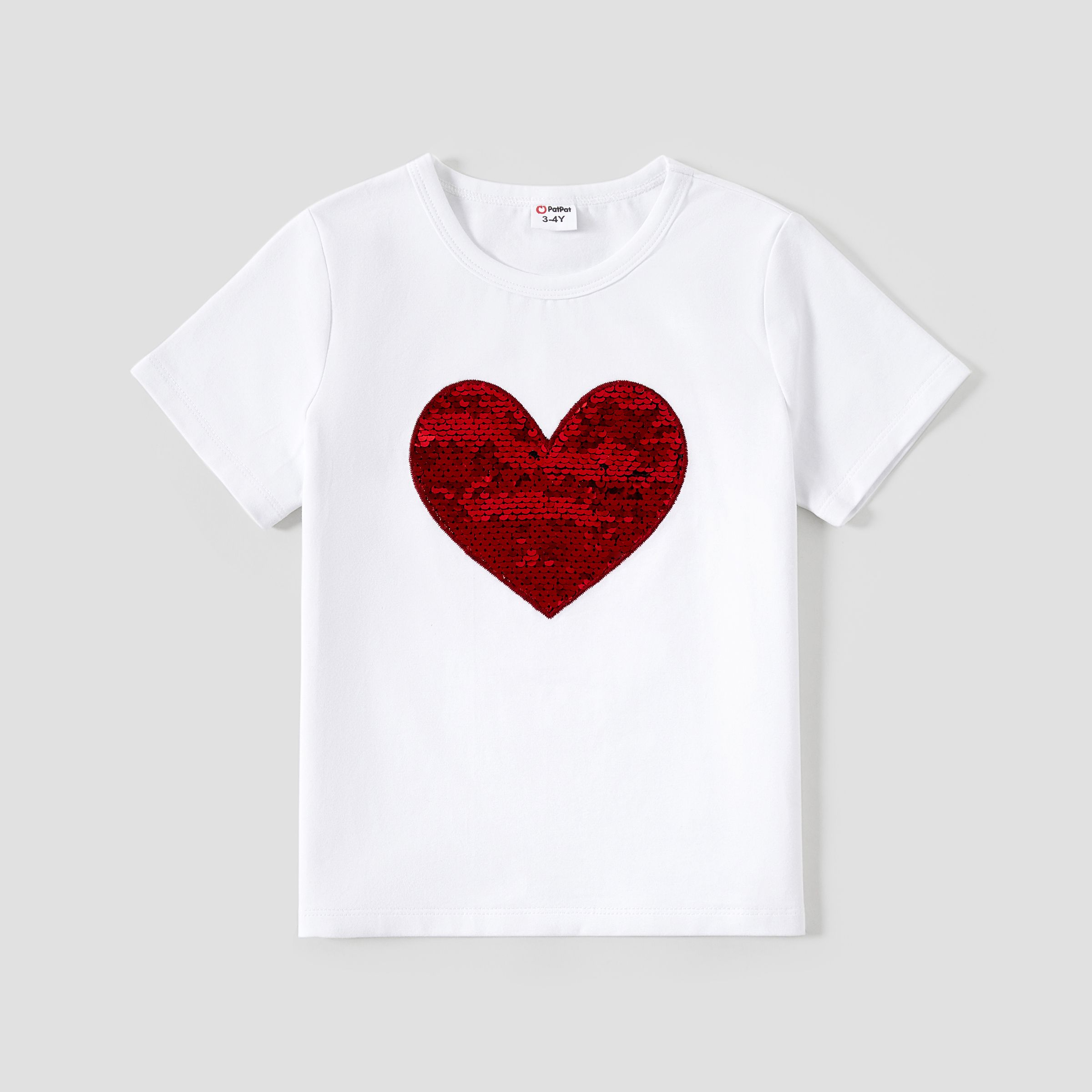 Valentine's Day Mommy And Me Heart Pattern Sparkling Reversible Sequin Embellished T-shirt Tops