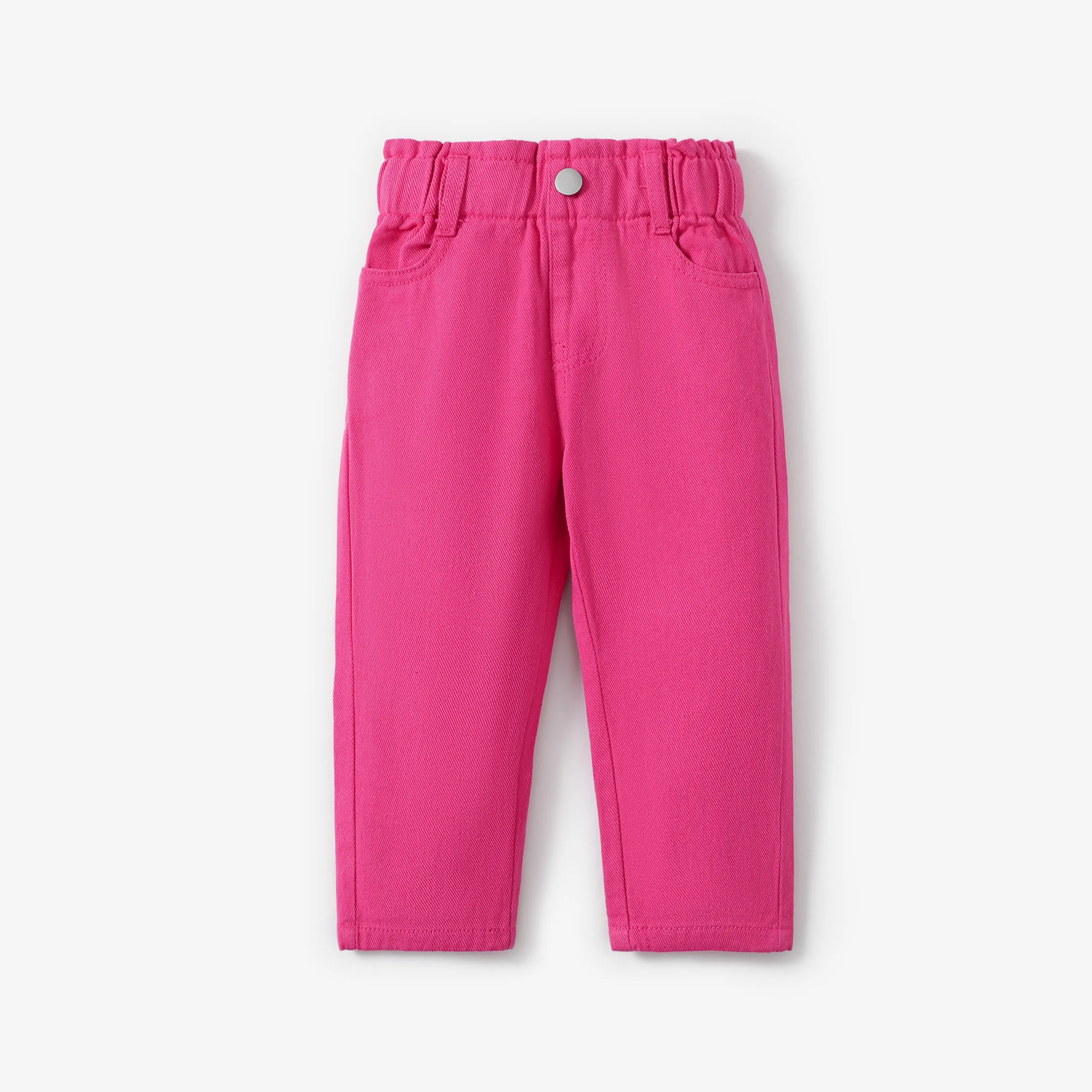 Sweet Toddler Girl Jeans Avec Bord D’agaric - Bas En Coton De Couleur Unie (1pc)