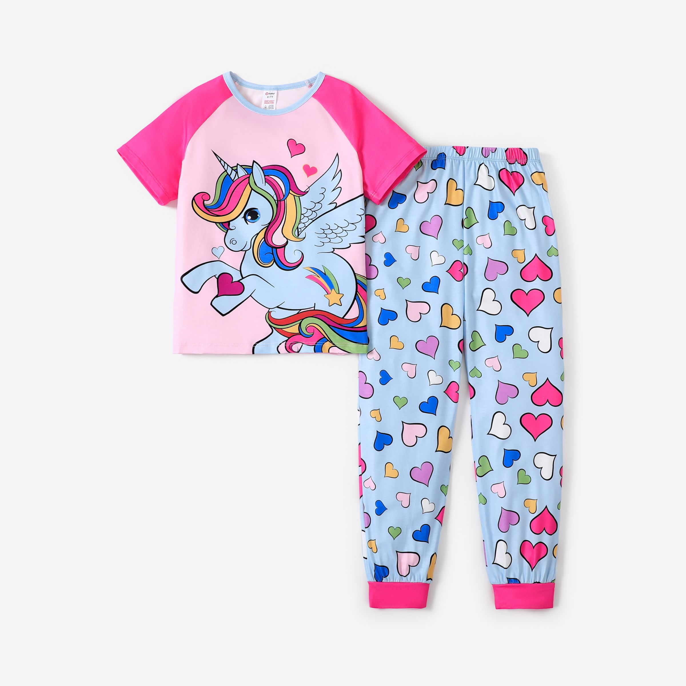 2pcs Kid Girl Casual Unicorn Pattern Pajamas Set