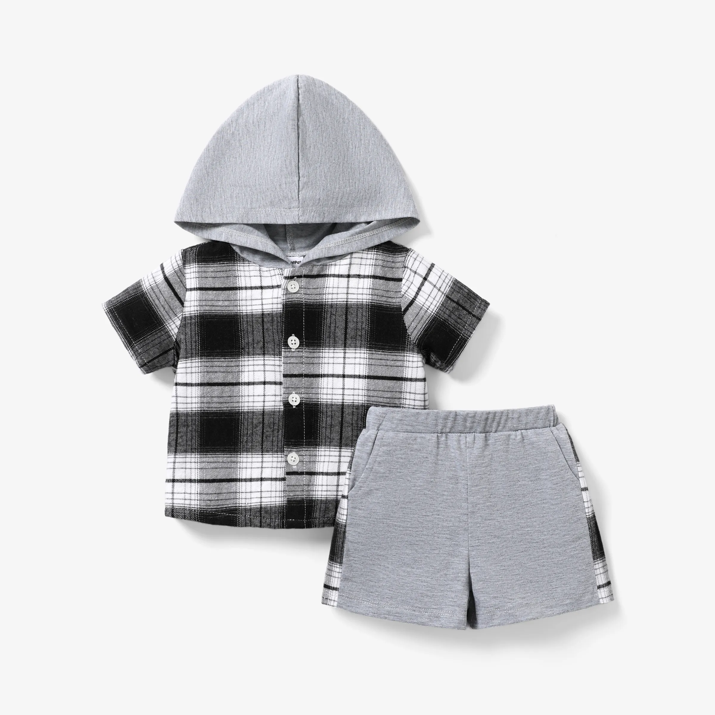 2pcs Baby Boy Plaid Pattern Hooded Set