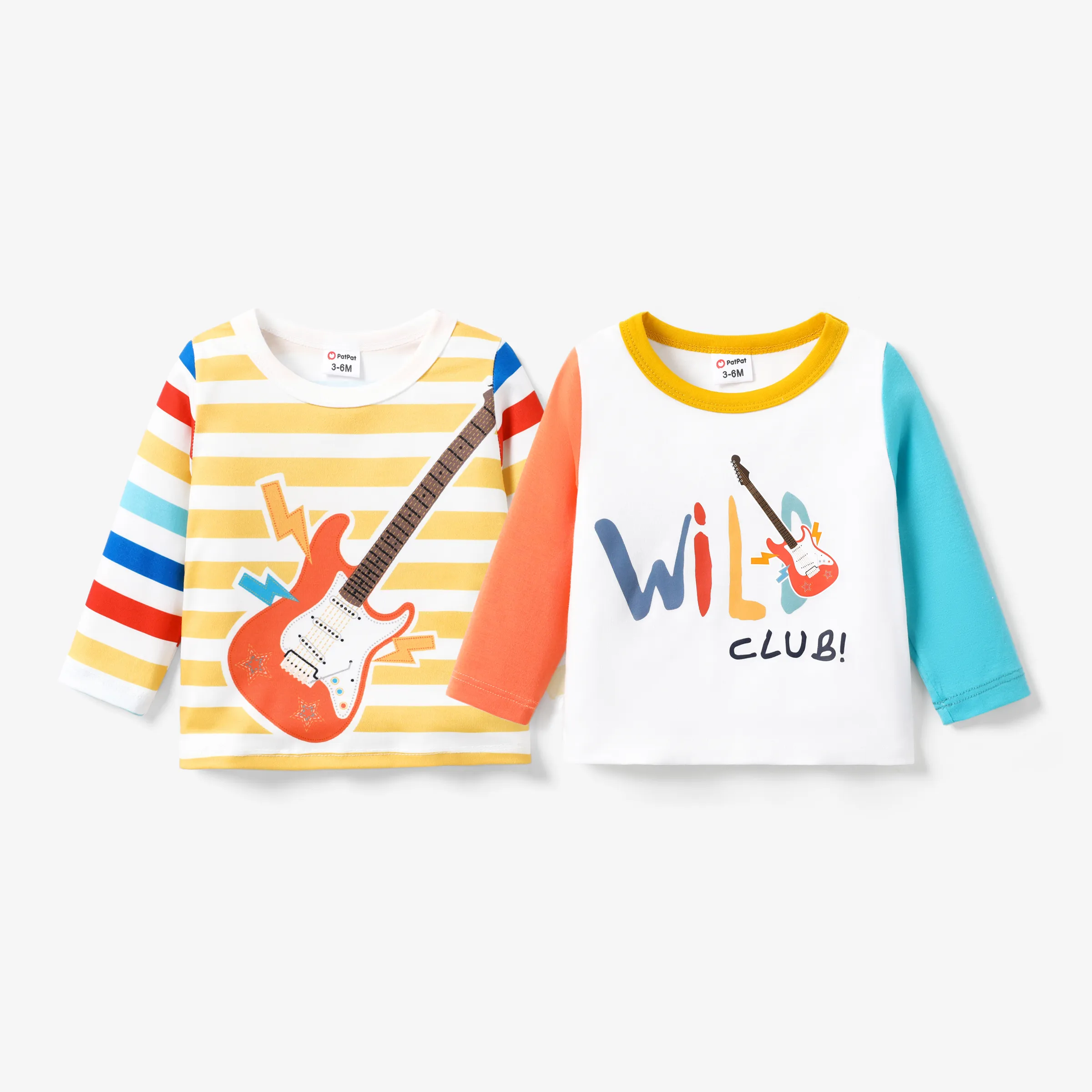 2pcs Baby Boy Childlike Stripe and Guitar Pattern Tee