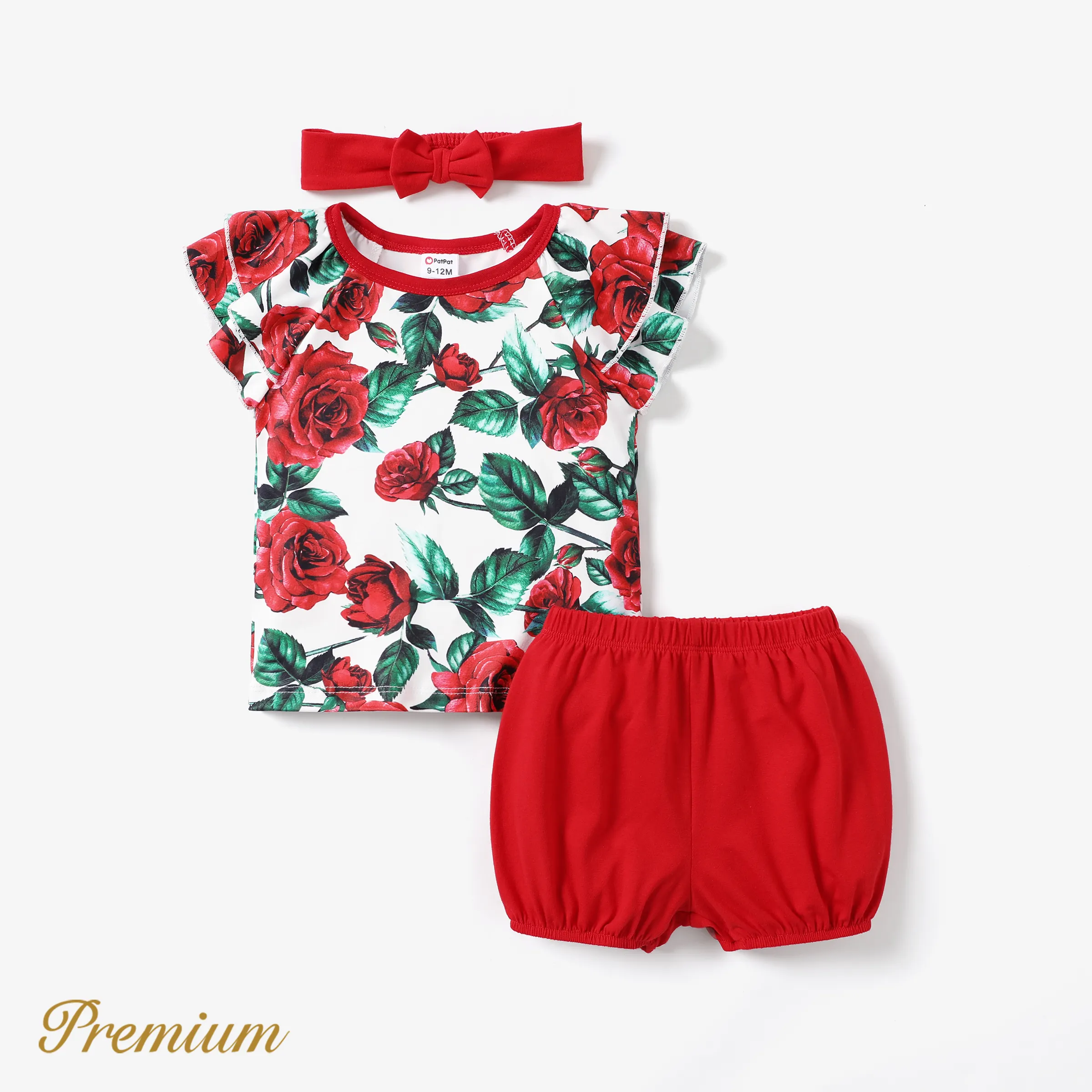 3pcs Baby Girl Elegant Cotton Rose Set with Ruffle Edge