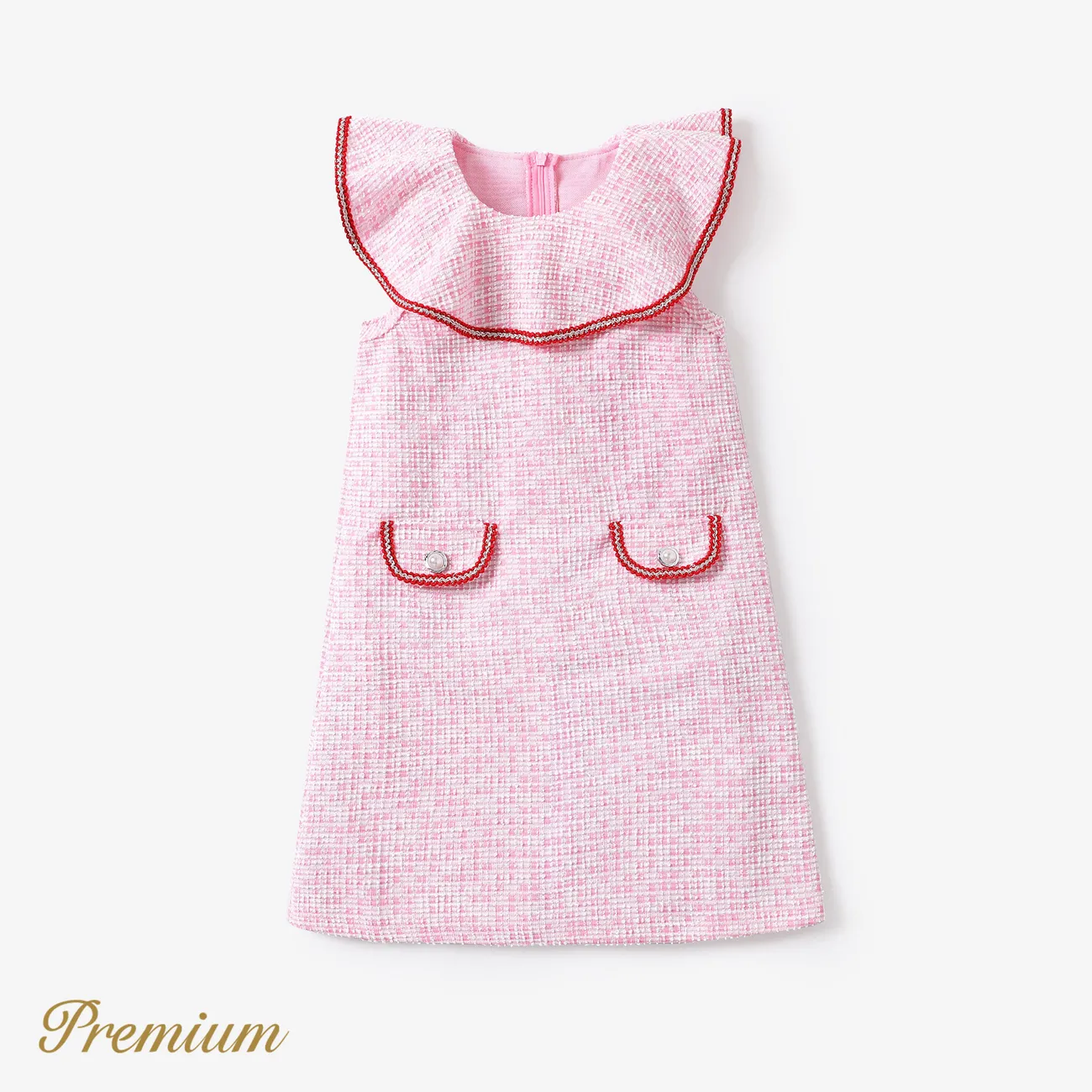 Toddler/Kid Girl's Elegant Grid/Houndstooth Dress with Ruffle Edge  Pink big image 1