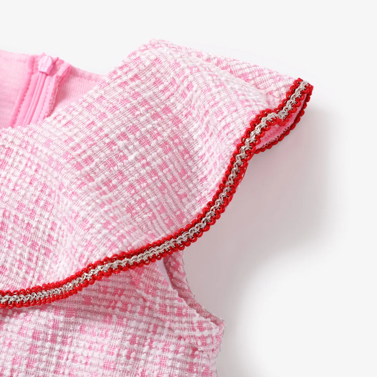 Élégante robe quadrillée/pied-de-poule pour fille avec bord à volants et tissu mélangé polyester-élasthanne Rose big image 1