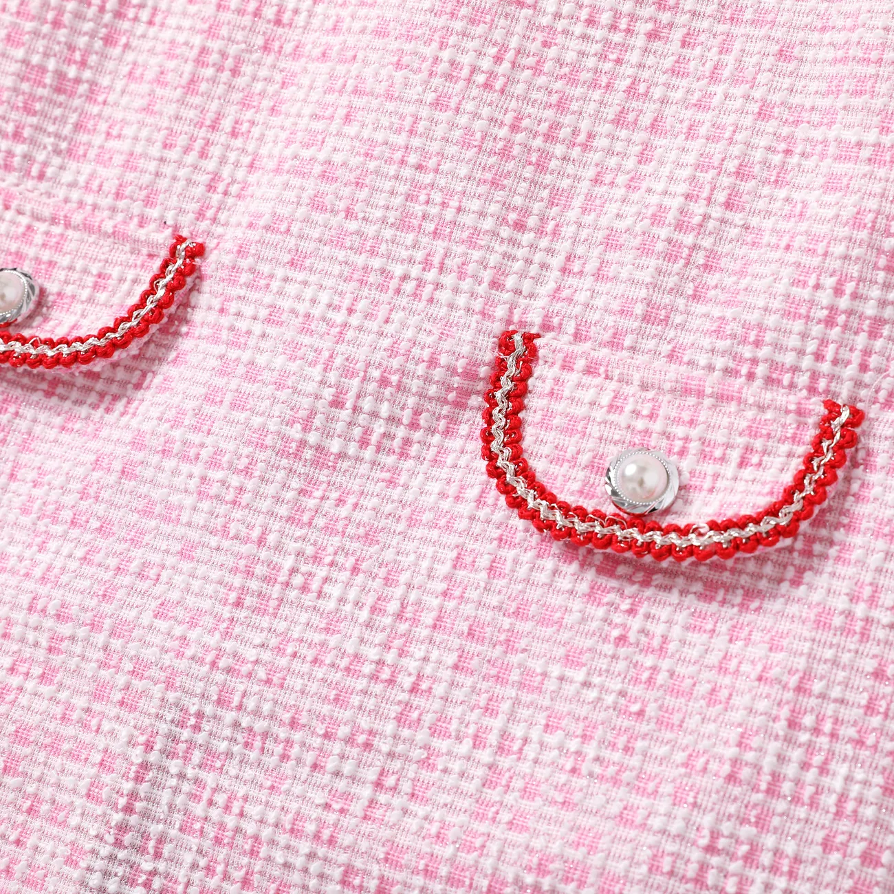 Elegantes Gitter-/Hahnentritt-Kleid für Mädchen mit Rüschenrand und Polyester-Spandex-Mischgewebe rosa big image 1