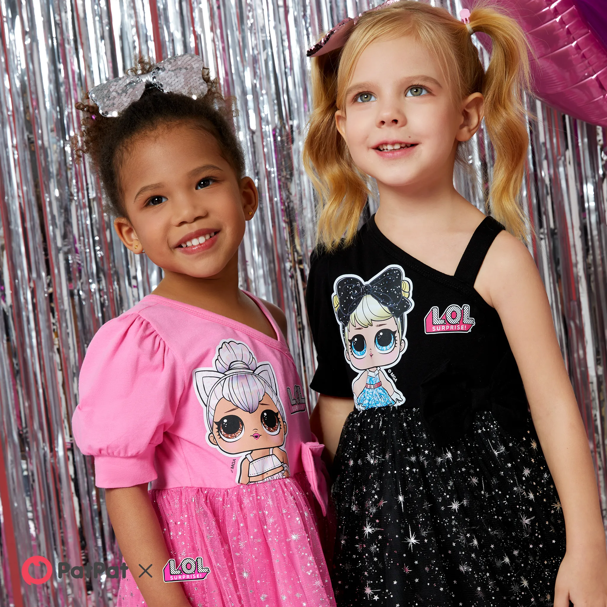 L.O.L. SURPRISE! Toddler Girl Graphic Print Off-shoulder Sparkle Dress Black image 6