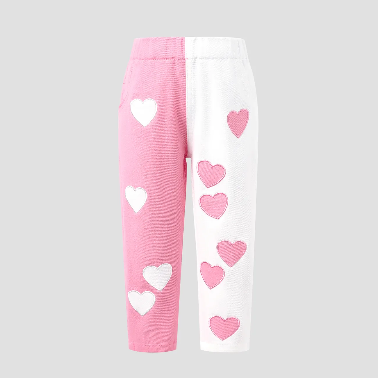Toddler/Kid Girl Sweet Heart-shaped 100% Cotton Jeans Pink big image 1