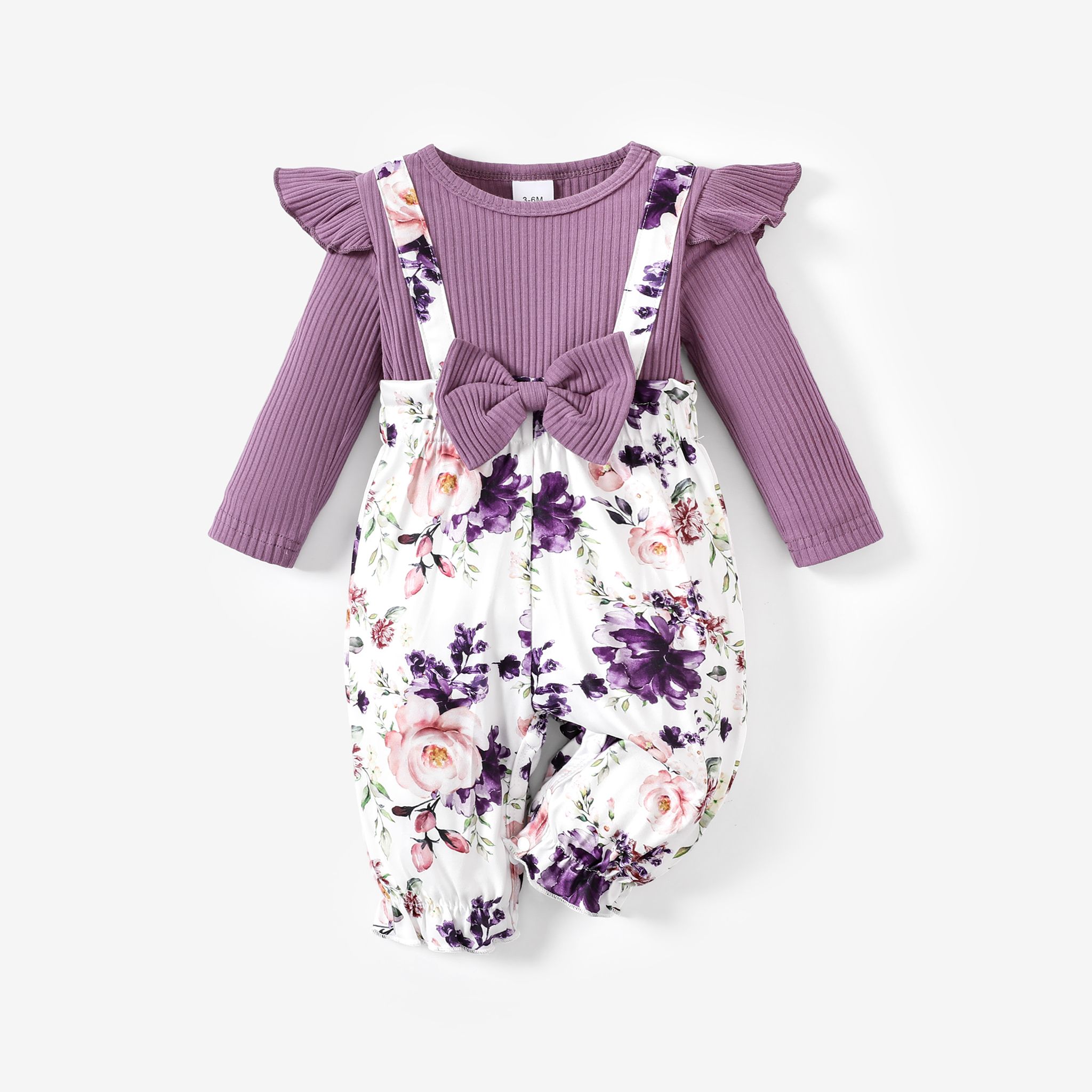 Baby Girl Sweet Fabric Stitching Floral Print Jumpsuit