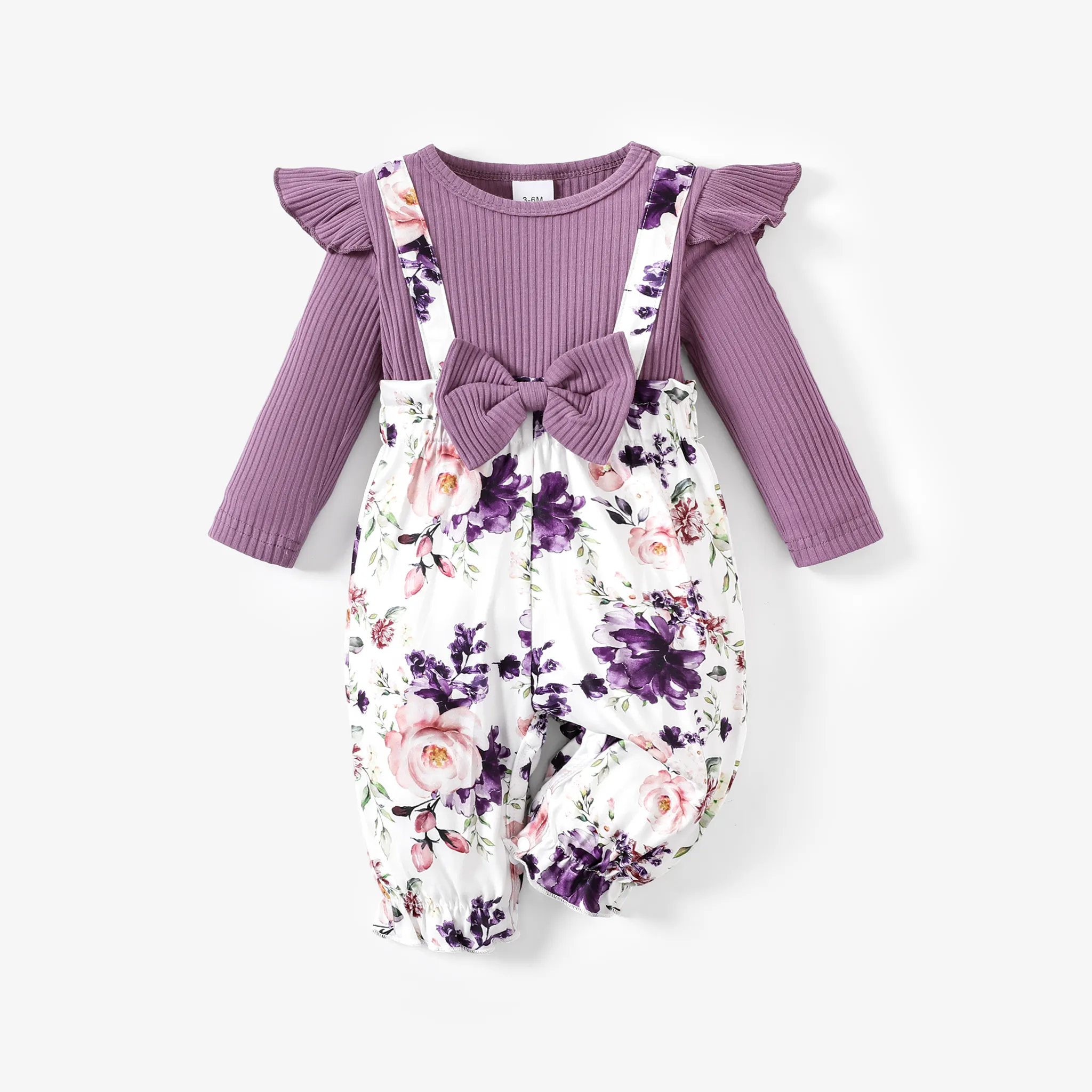 Baby Girl Sweet Fabric Stitching Floral Print Jumpsuit