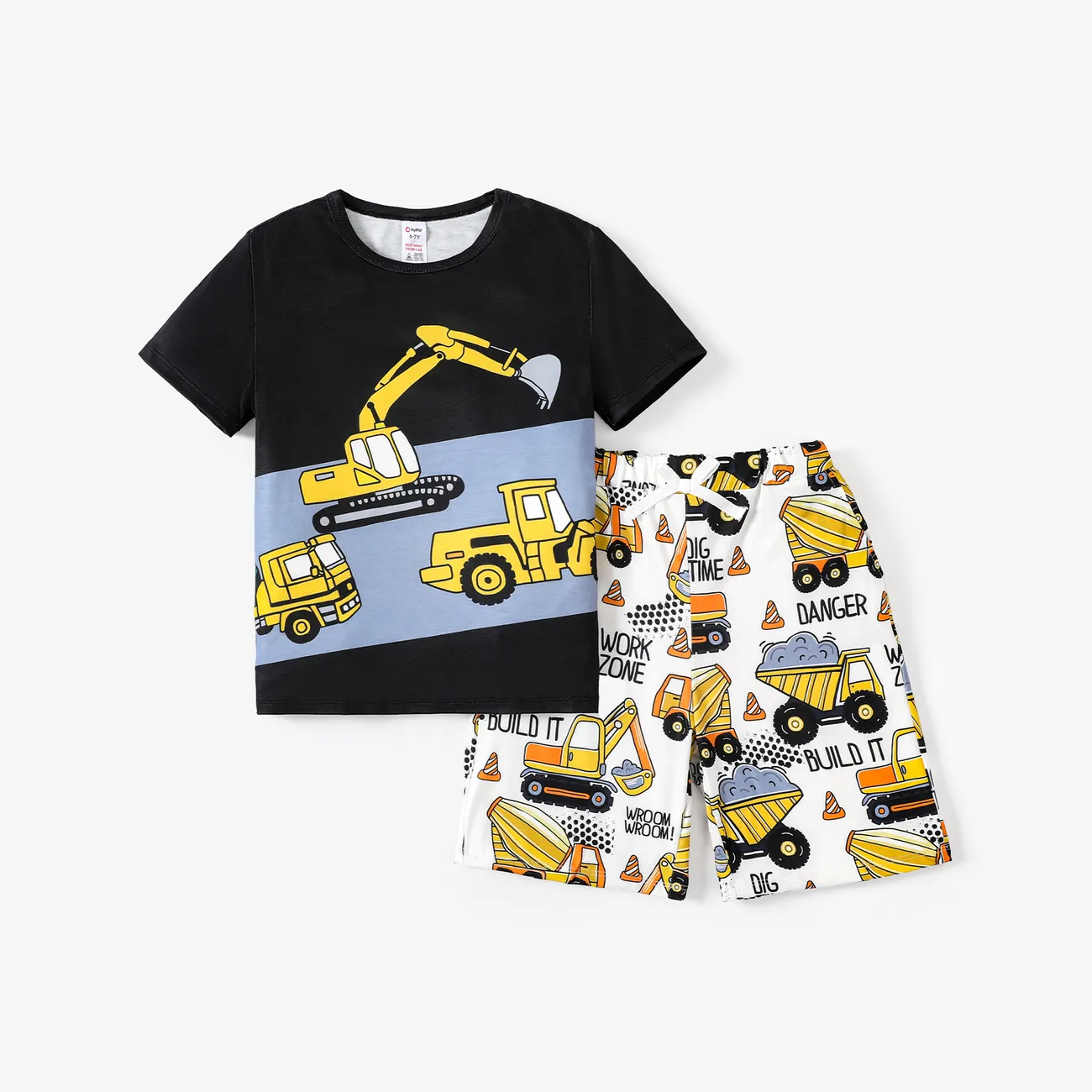 2pcs Kid Boy Vehicle Pattern Casual Pajama Set Bloque de color big image 1