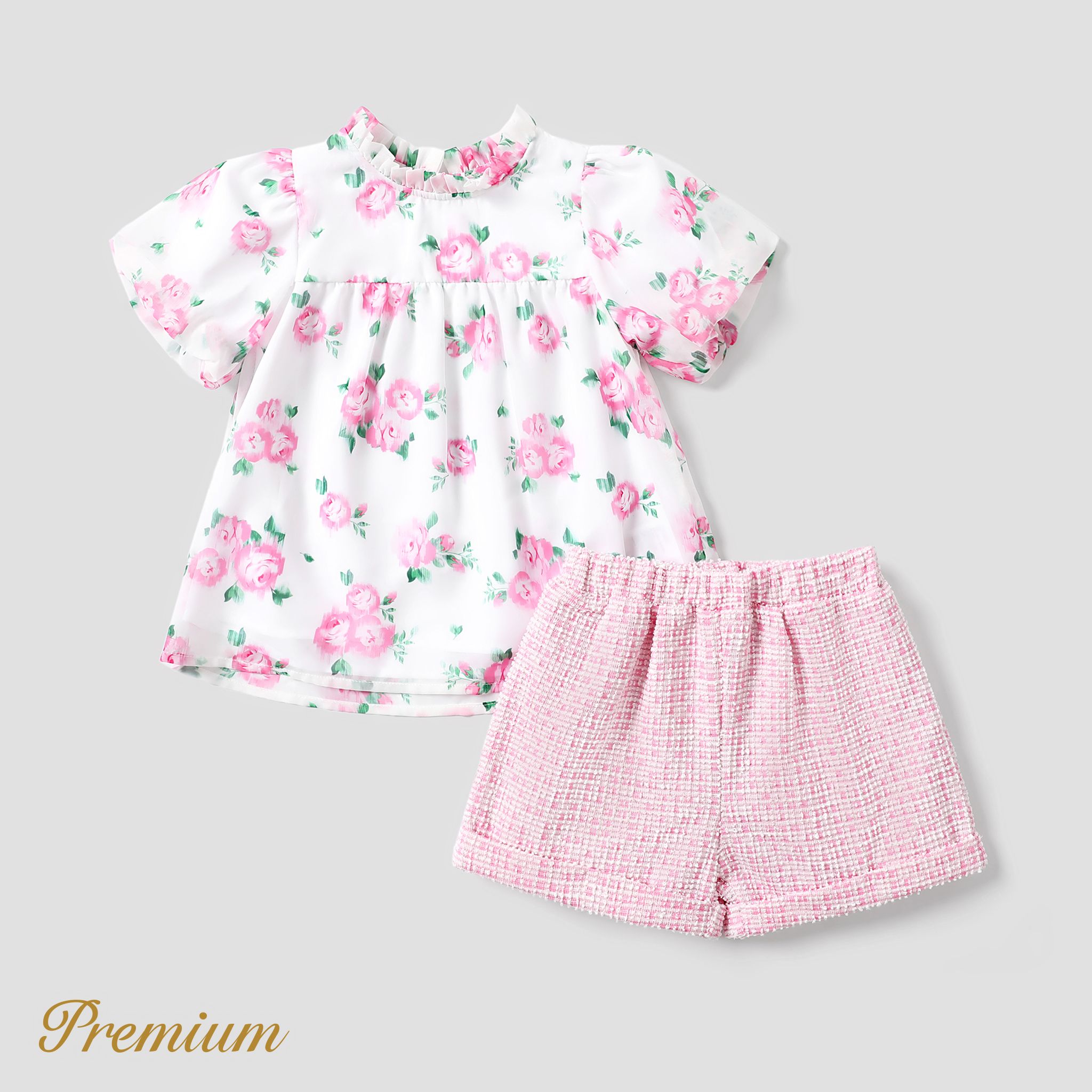 2pcs Toddler Girl Elegant Set With Puff Sleeve And Floral Design