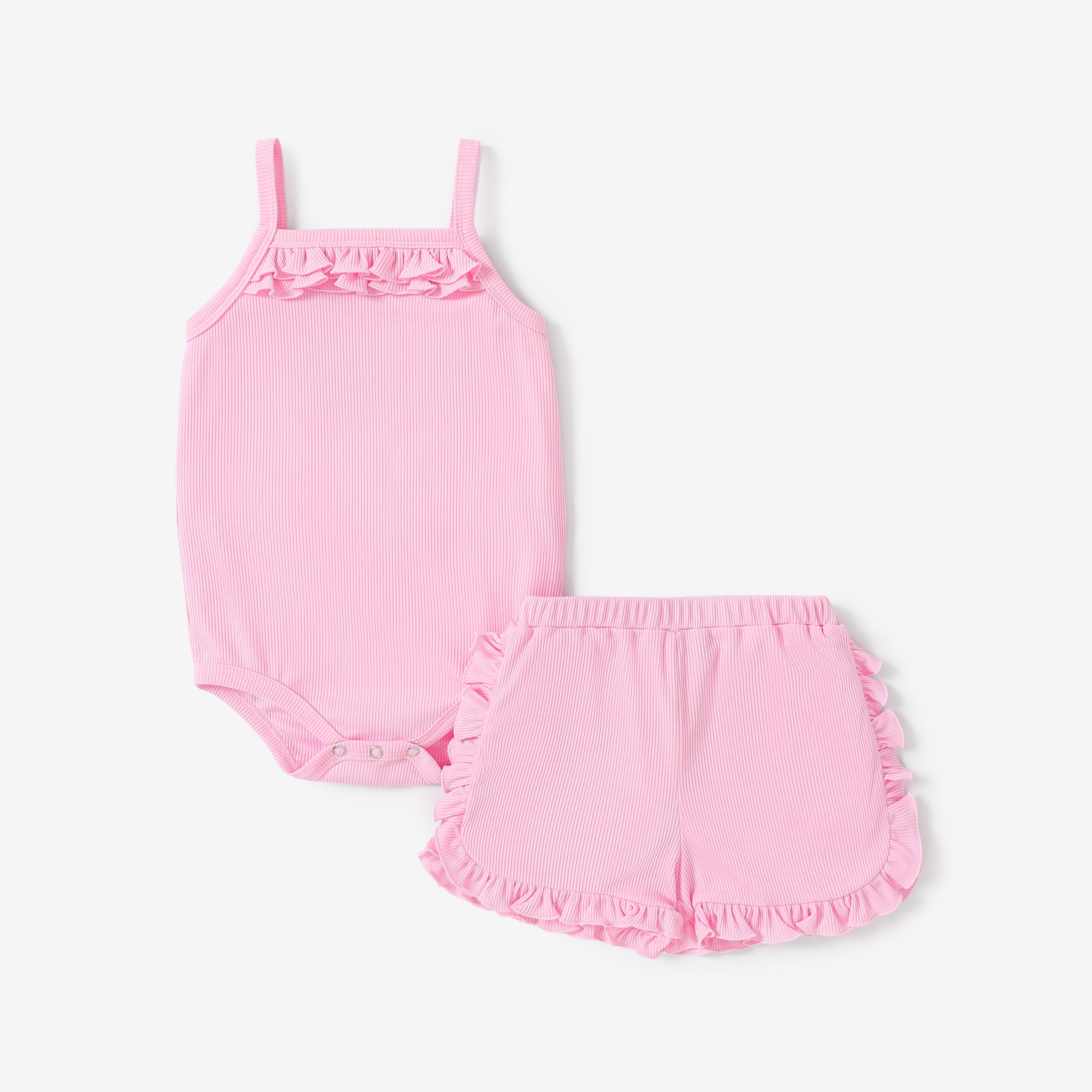 2pcs Baby Girl Solid Color Cami Top And Shorts Set