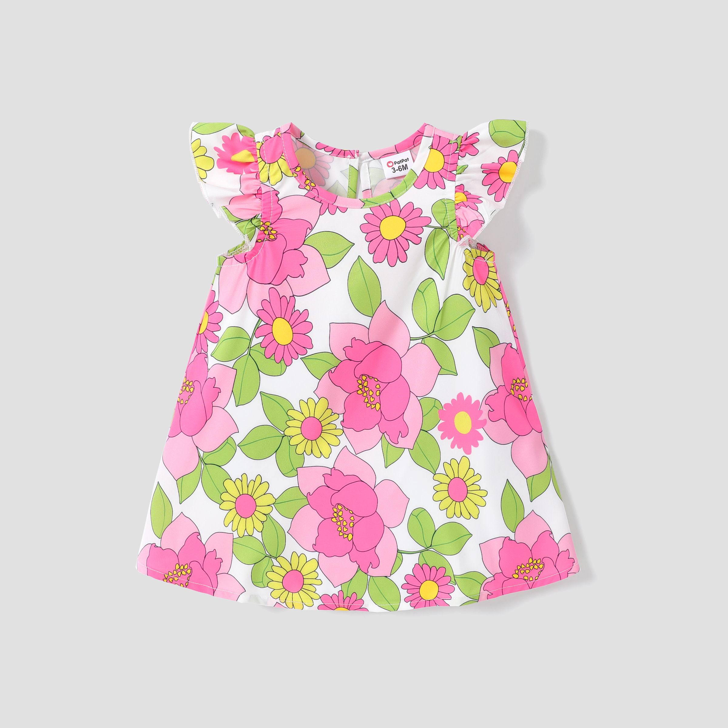 Baby Girl Sweet Flutter Sleeve Floral Print Dress