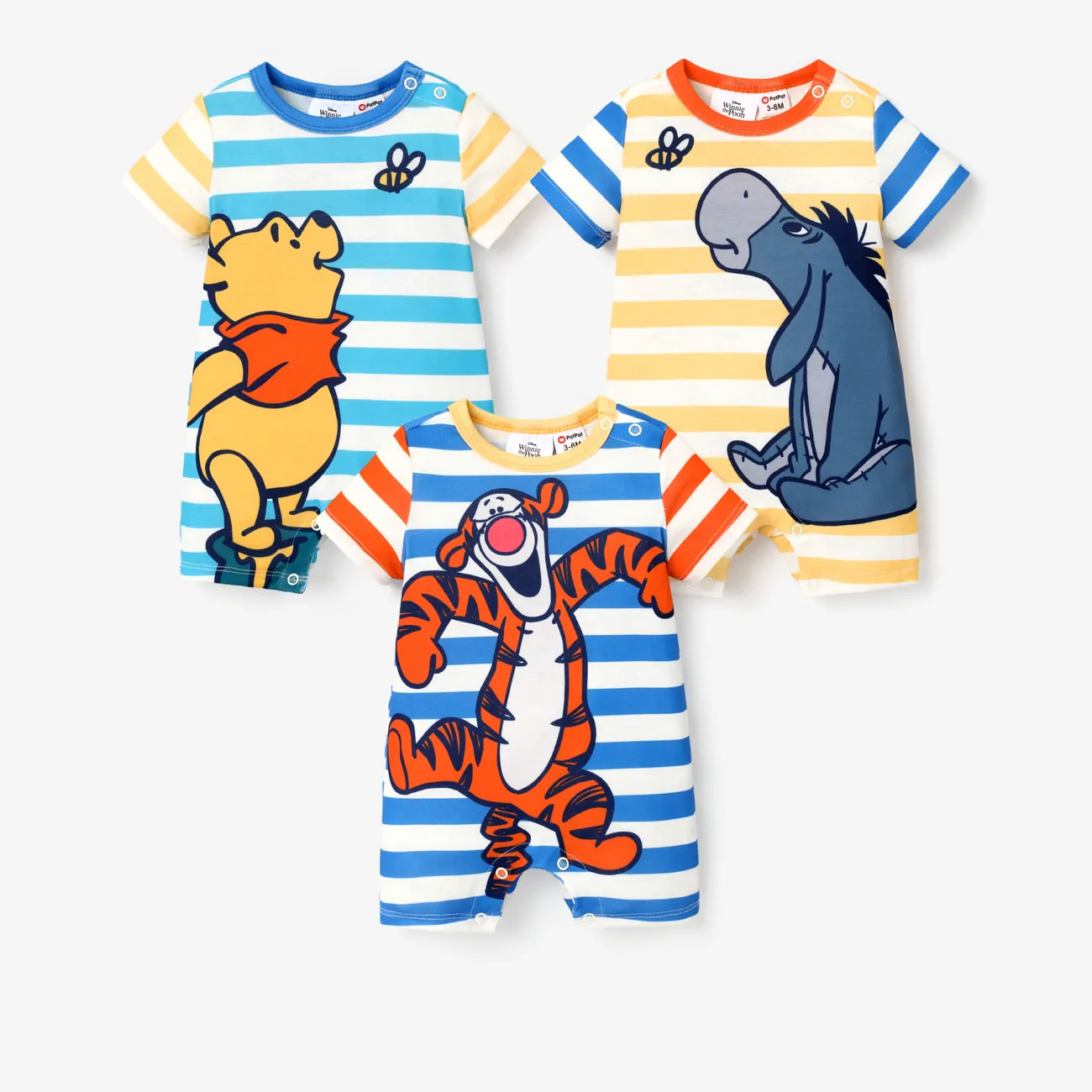 Disney Winnie the Pooh Baby Boy Naia™ Character Print with Stripes Onesies Yellow big image 1