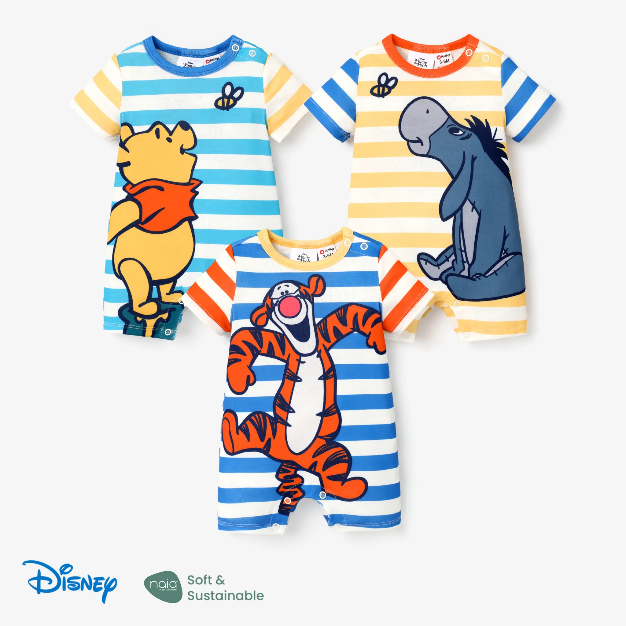 Disney Winnie the Pooh Baby Boy Naia™ Character Print with Stripes Onesies