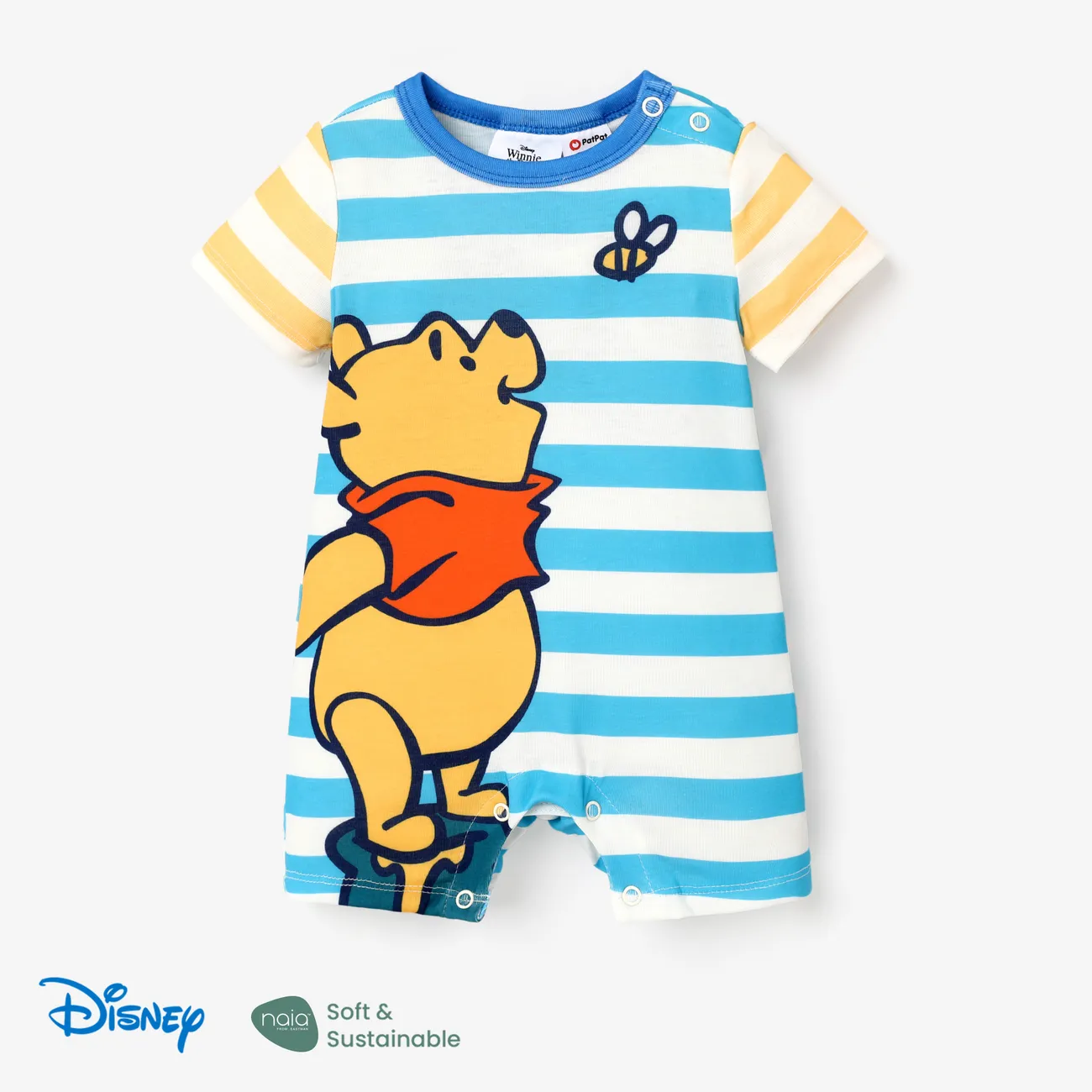 Disney Winnie the Pooh Baby Boy Naia™ Character Print with Stripes Onesies Light Blue big image 1