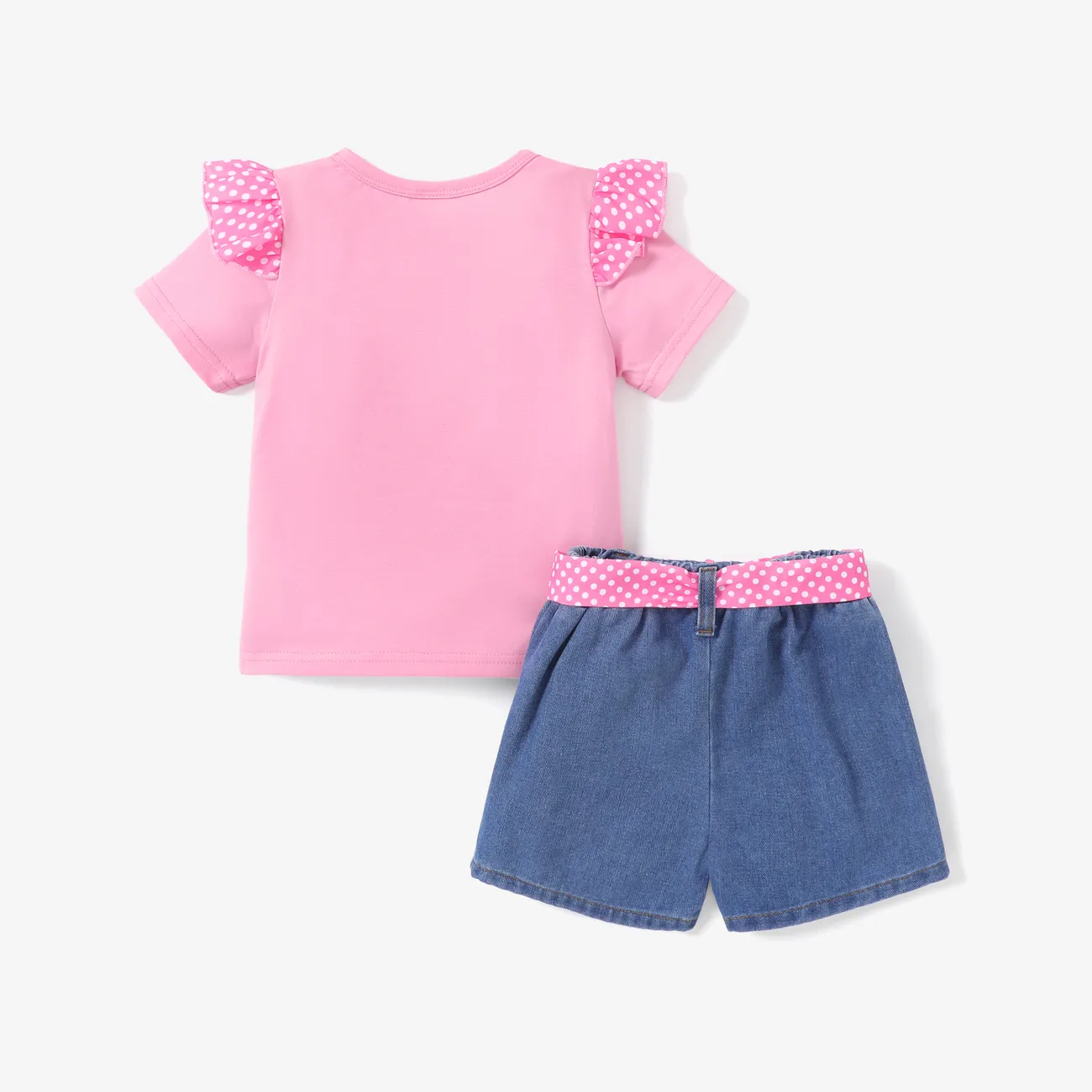 2 Stück Kleinkinder Mädchen Flatterärmel Kindlich Katze T-Shirt-Sets rosa big image 1