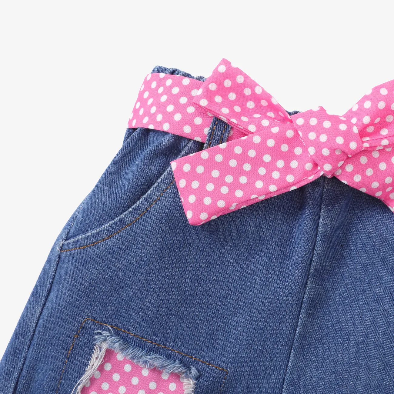2pcs Toddler Girl Childlike Cat Pattern Flutter Sleeve Tee and Denim Shorts Set Pink big image 1