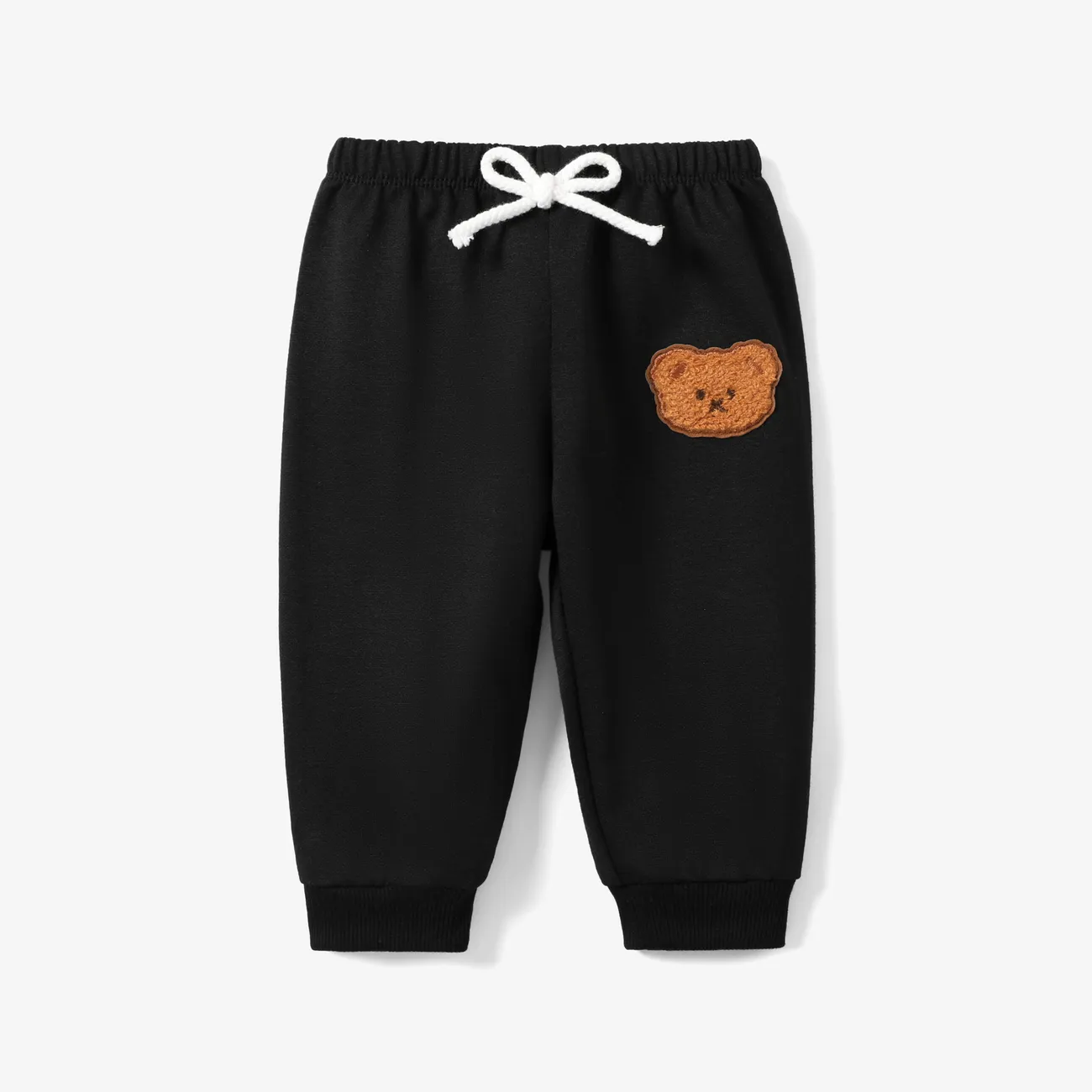 Pantalon de survêtement à motif ours décontracté pour bébé garçon Noir big image 1