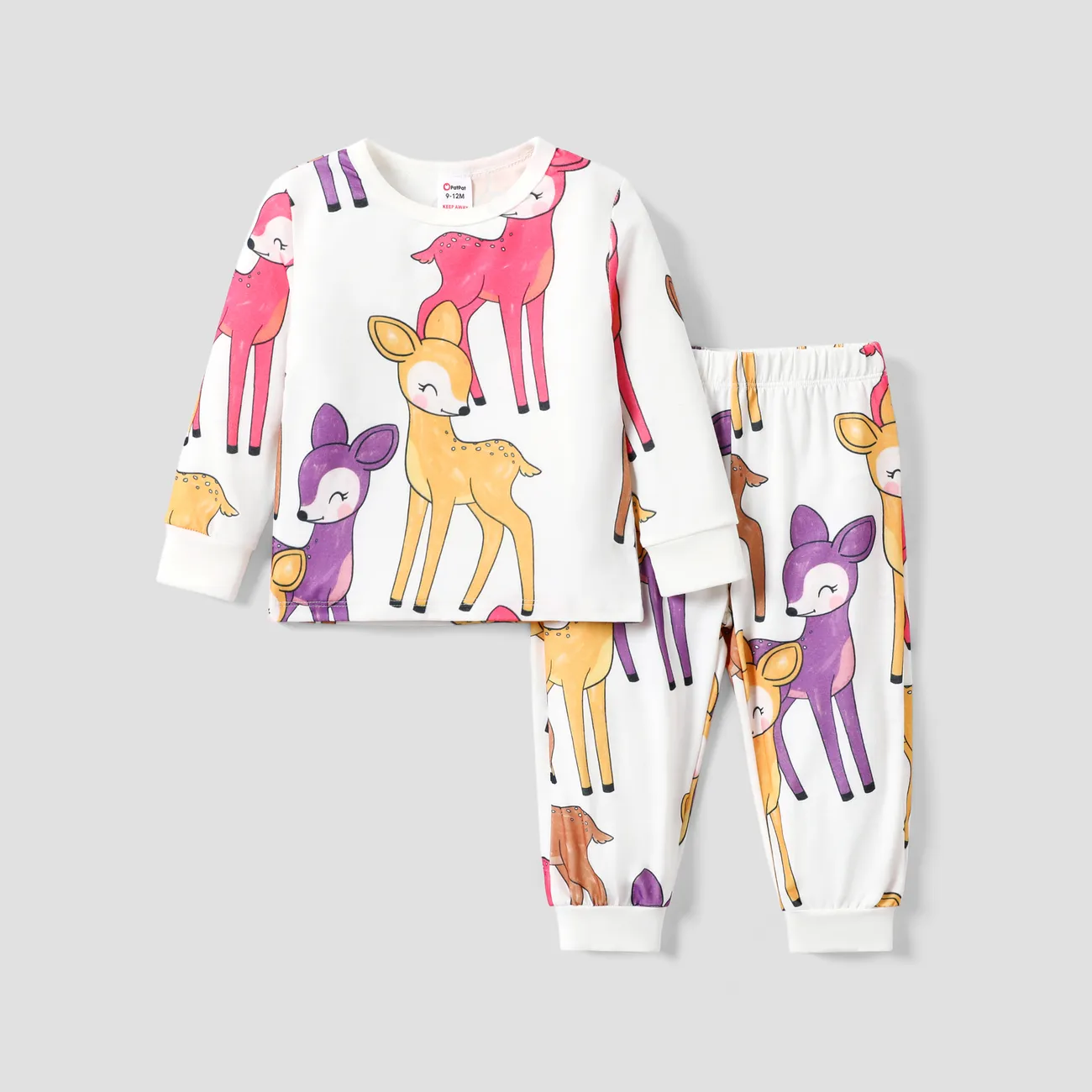 2pcs Baby/Toddler Girl Casual Deer Pattern Pajama Set White big image 1